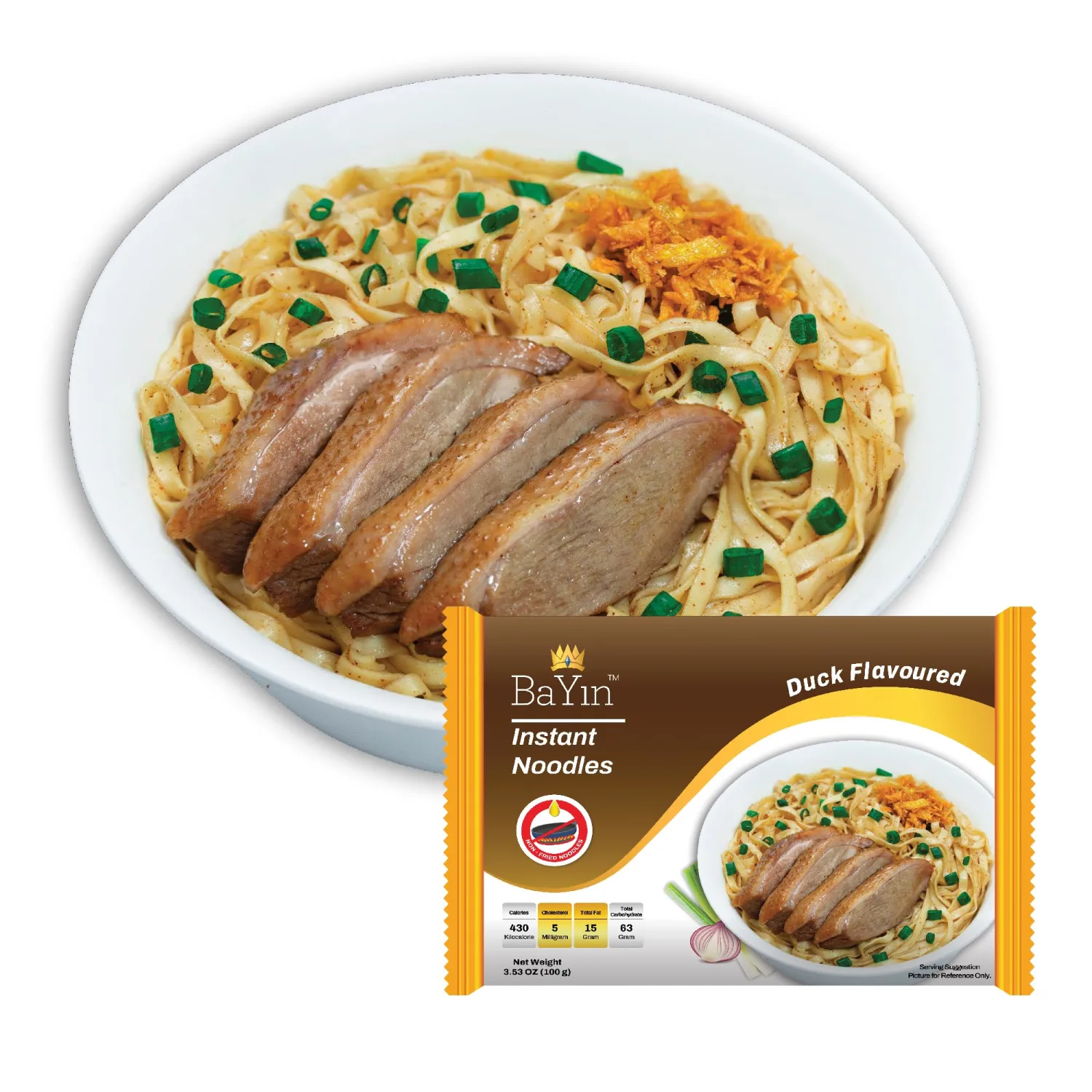 Bayin Instant Noodles - Non Fried - Dry 3.53oz (100g) Pack of 5 (Duck Flavored, 5)