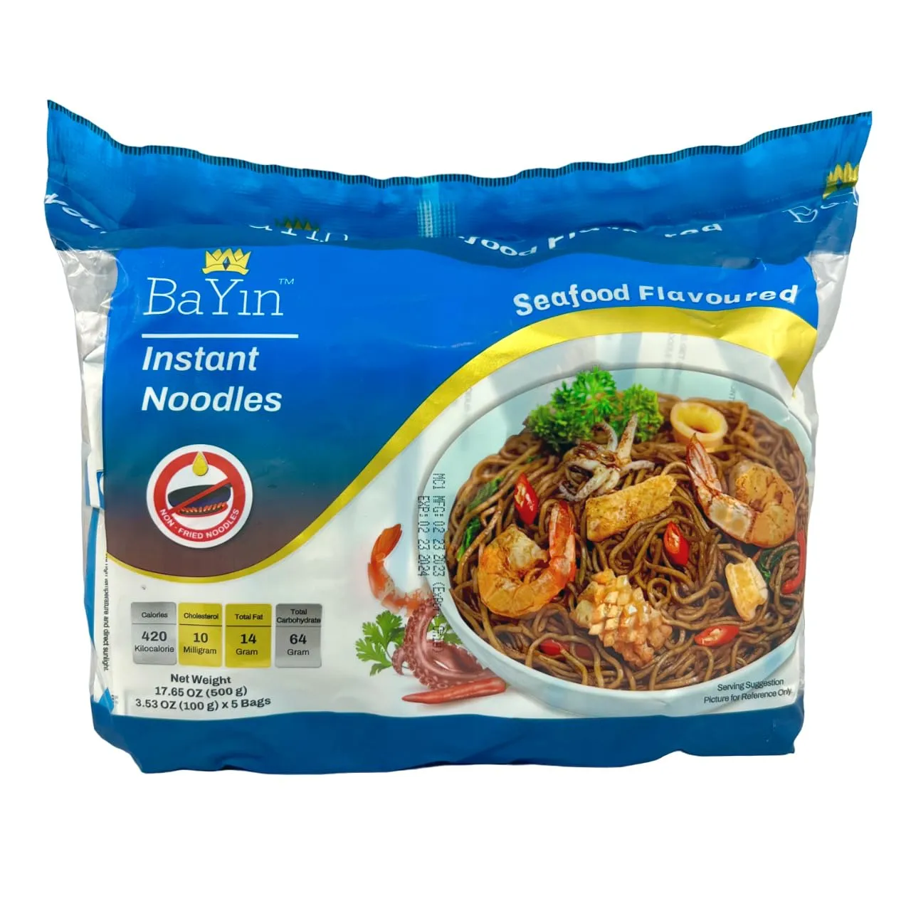 Bayin Instant Noodles - Non Fried - Dry 3.53oz (100g) Pack of 5 (Seafood Flavored, 5)