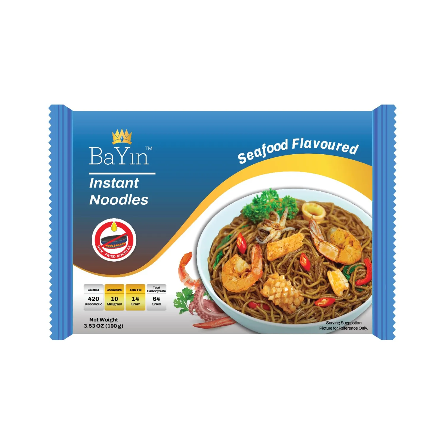 Bayin Instant Noodles - Non Fried - Dry 3.53oz (100g) Pack of 5 (Seafood Flavored, 5)