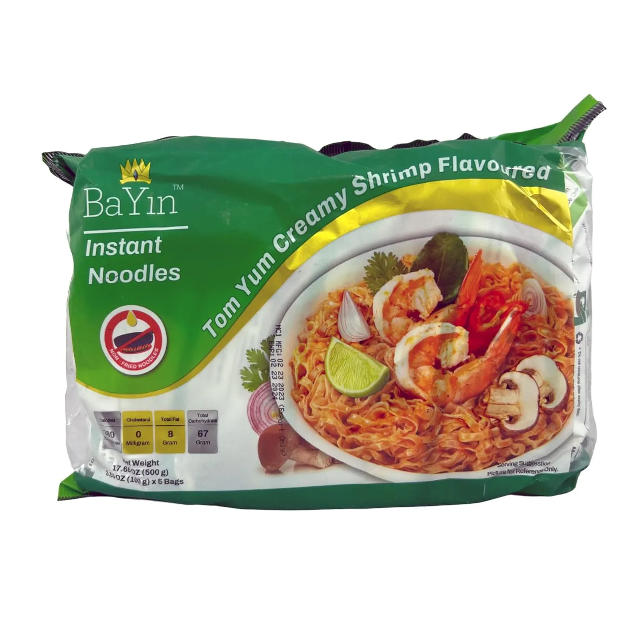 Bayin Instant Noodles - Non Fried - Dry 3.53oz (100g) (Tom Yum Creamy Shrimp Flavored, 5)