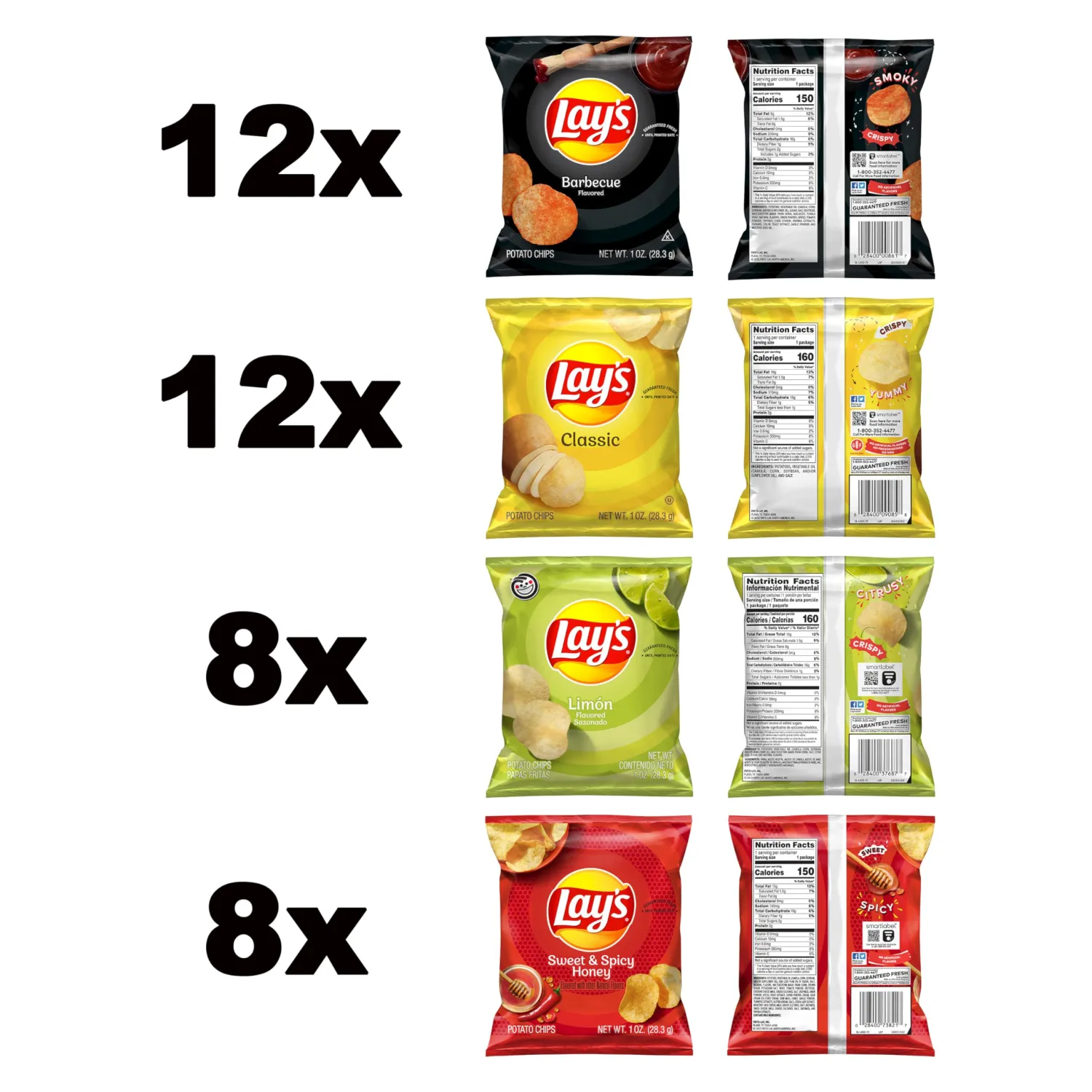 Lay's Potato Chips, Classic Chips Variety Pack, 1 Ounce (Pack of 40)