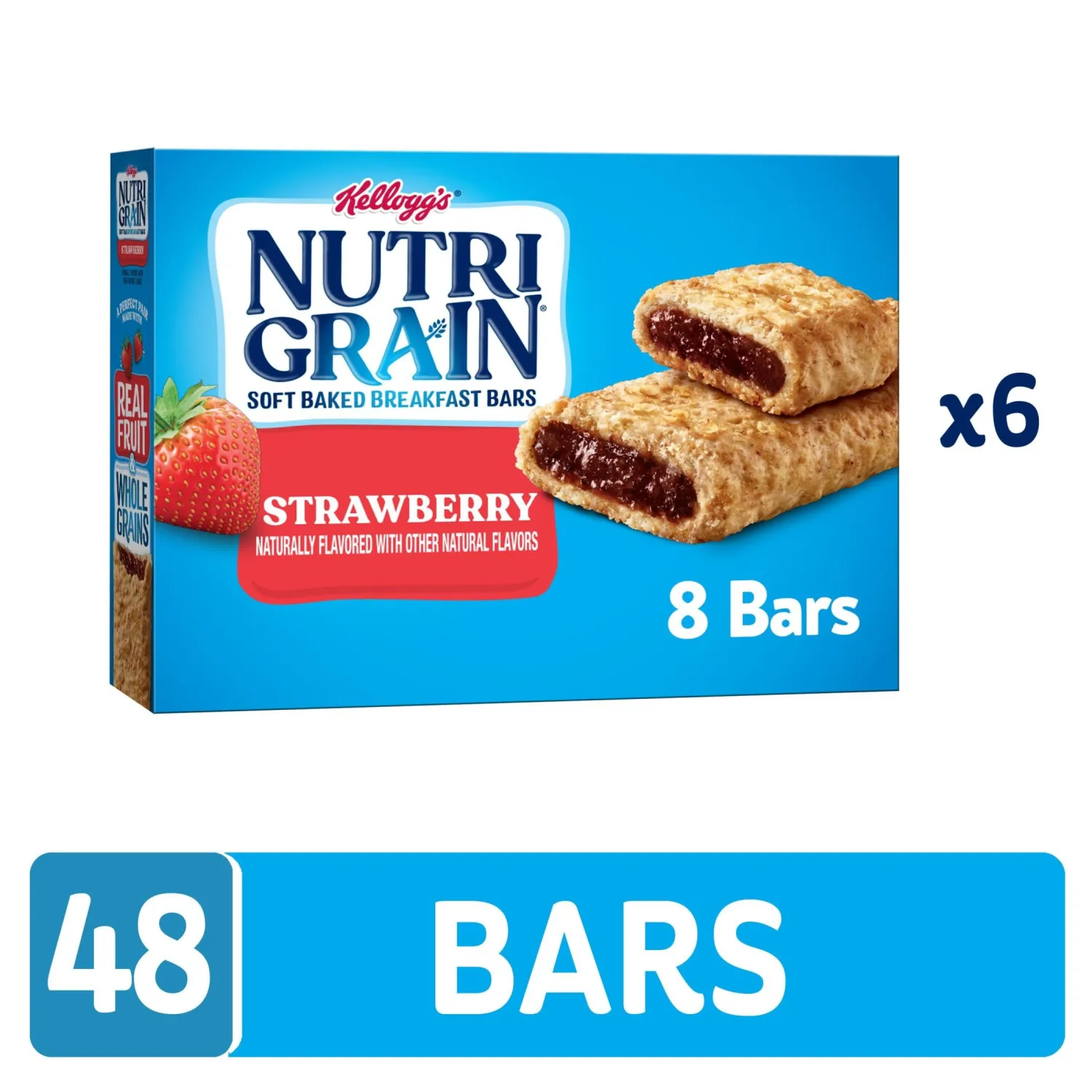 Nutri-Grain Soft Baked Breakfast Bars, Made with Whole Grains, Kids Snacks, Strawberry (6 Boxes, 48 Count)