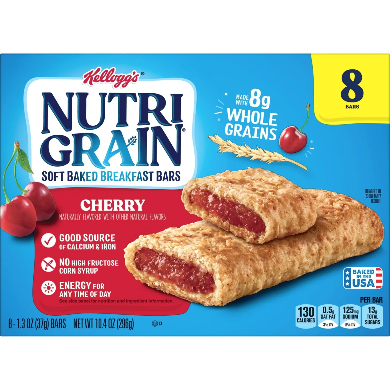 Nutri-Grain Soft Baked Breakfast Bars, Made with Whole Grains, Kids Snacks, Cherry (6 Boxes, 48 Bars)