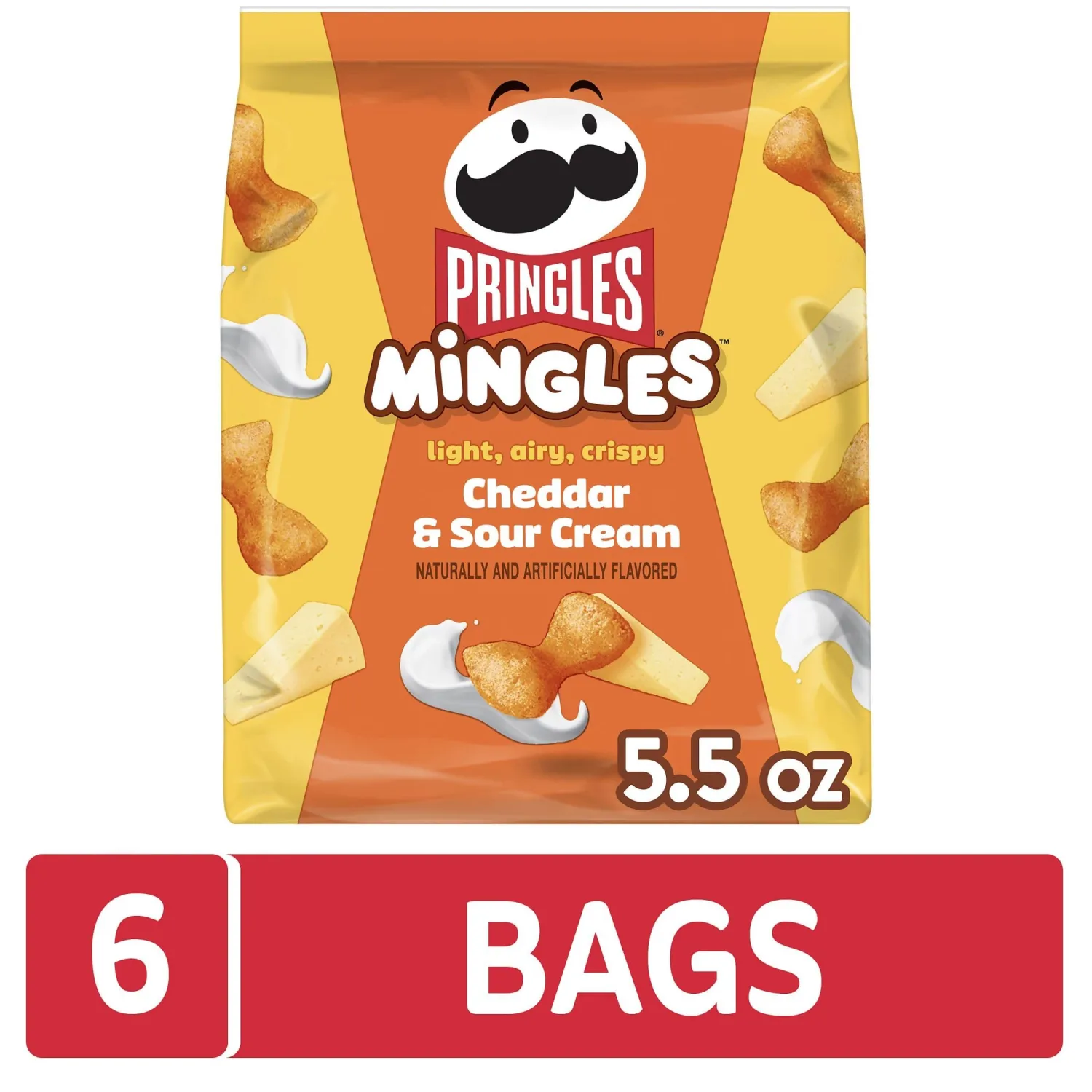 Pringles Mingles Puffed Snacks, Cheddar and Sour Cream, Cheese Puffs, Salty Snacks (6 Bags)