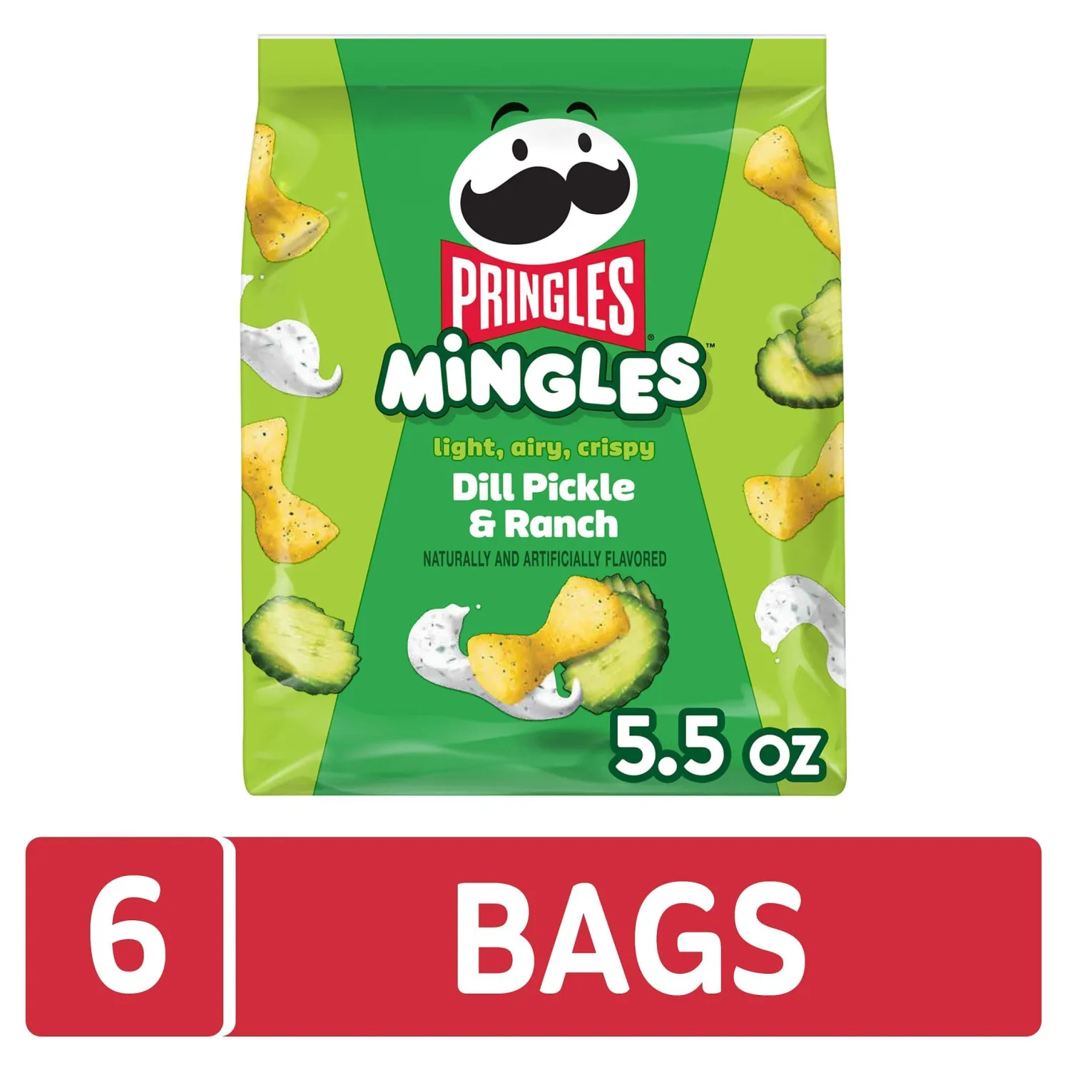 Pringles Mingles Puffed Snacks, Dill Pickle and Ranch, Salty Snacks, Gluten Free (6 Bags)