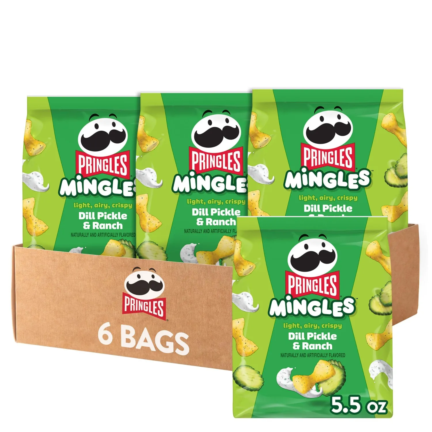 Pringles Mingles Puffed Snacks, Dill Pickle and Ranch, Salty Snacks, Gluten Free (6 Bags)