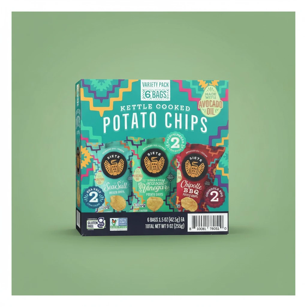 SIETE FAMILY FOODS Kettle Cooked Potato Chips Variety Pack 6pk, 9 OZ