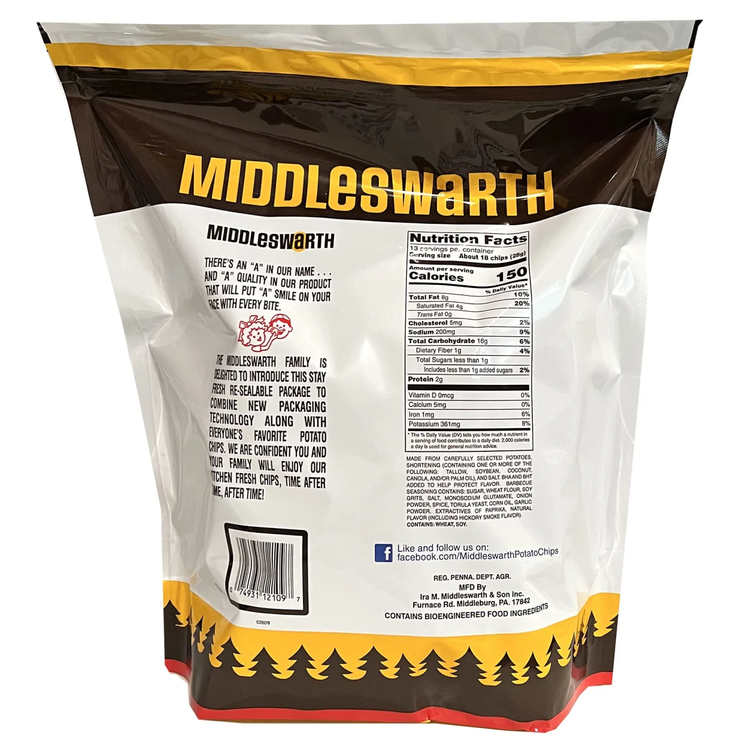 Middleswarth Kitchen Fresh Potato Chips Bar-B-Q Flavored! - Big Bag 12 Oz. (4 Bags)