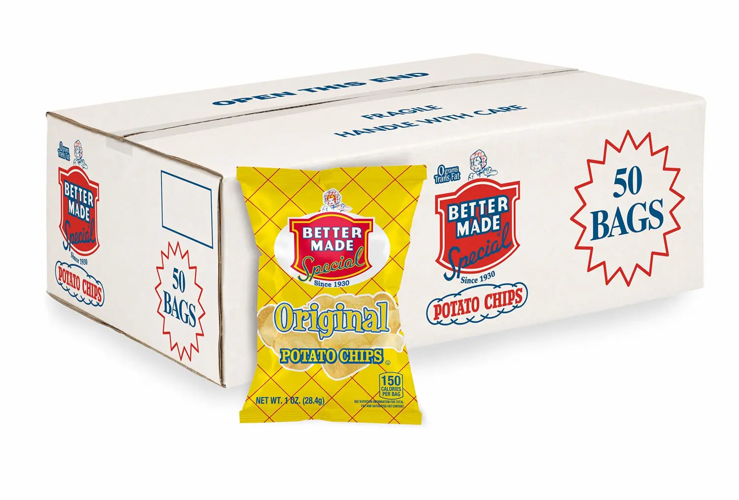 Better Made Special Potato Chips (Original) - 50 Pack - 50 x 1 oz. Bags - Crunchy, Individual Snacks Made from Fresh Potatoes - Family Owned and Operated