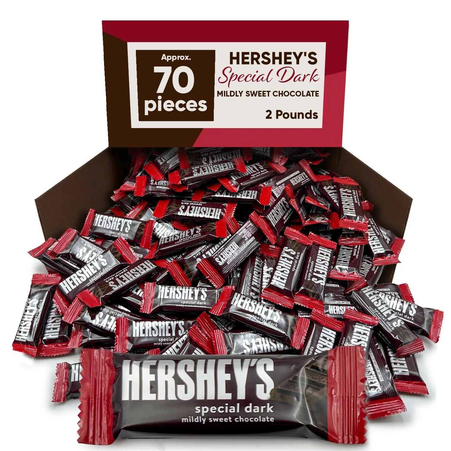 Hershys Special Dark Mildly Sweet Chocolate - 2 Pounds Approx 70 Halloween Candy Bulk Individually Wrapped - Dark Chocolate Hershys Snack Size Candy Bars - Halloween Treats for Sharing With Family and Friends