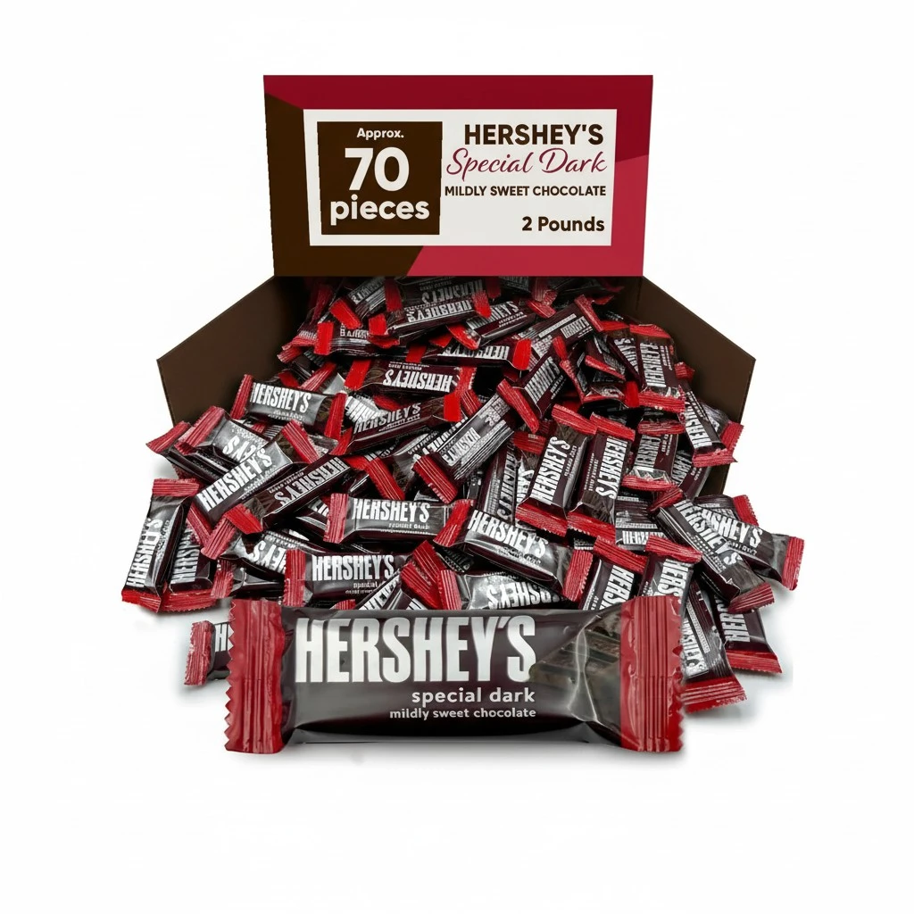 Hershys Special Dark Mildly Sweet Chocolate - 2 Pounds Approx 70 Halloween Candy Bulk Individually Wrapped - Dark Chocolate Hershys Snack Size Candy Bars - Halloween Treats for Sharing With Family and Friends