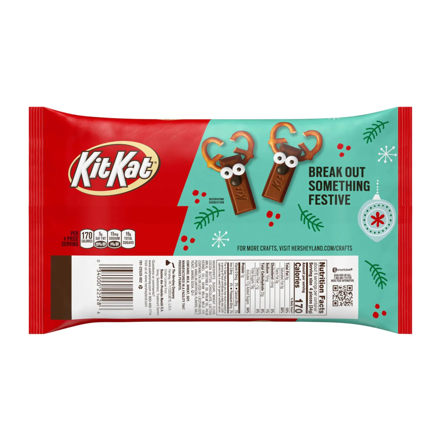 KIT KAT Miniatures Milk Chocolate Wafer, Christmas Candy Bag, 9.6 oz