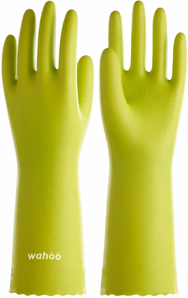 LANON wahoo Skin-Friendly Cleaning Gloves, Dishwashing Kitchen Gloves with Cotton Flocked Liner, Reusable, Non-Slip, Bud Tender, Medium