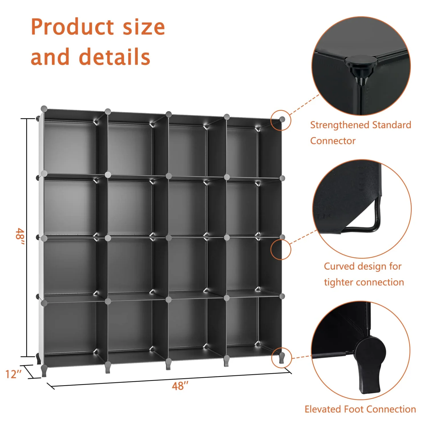 Closet Organizers and Storage, 16-Cube Closet Organizer, Cubes Storage Organizers, Closet Storage Cabinet Shelf, Bookcase Bookshelf for Bedroom, Office, Black