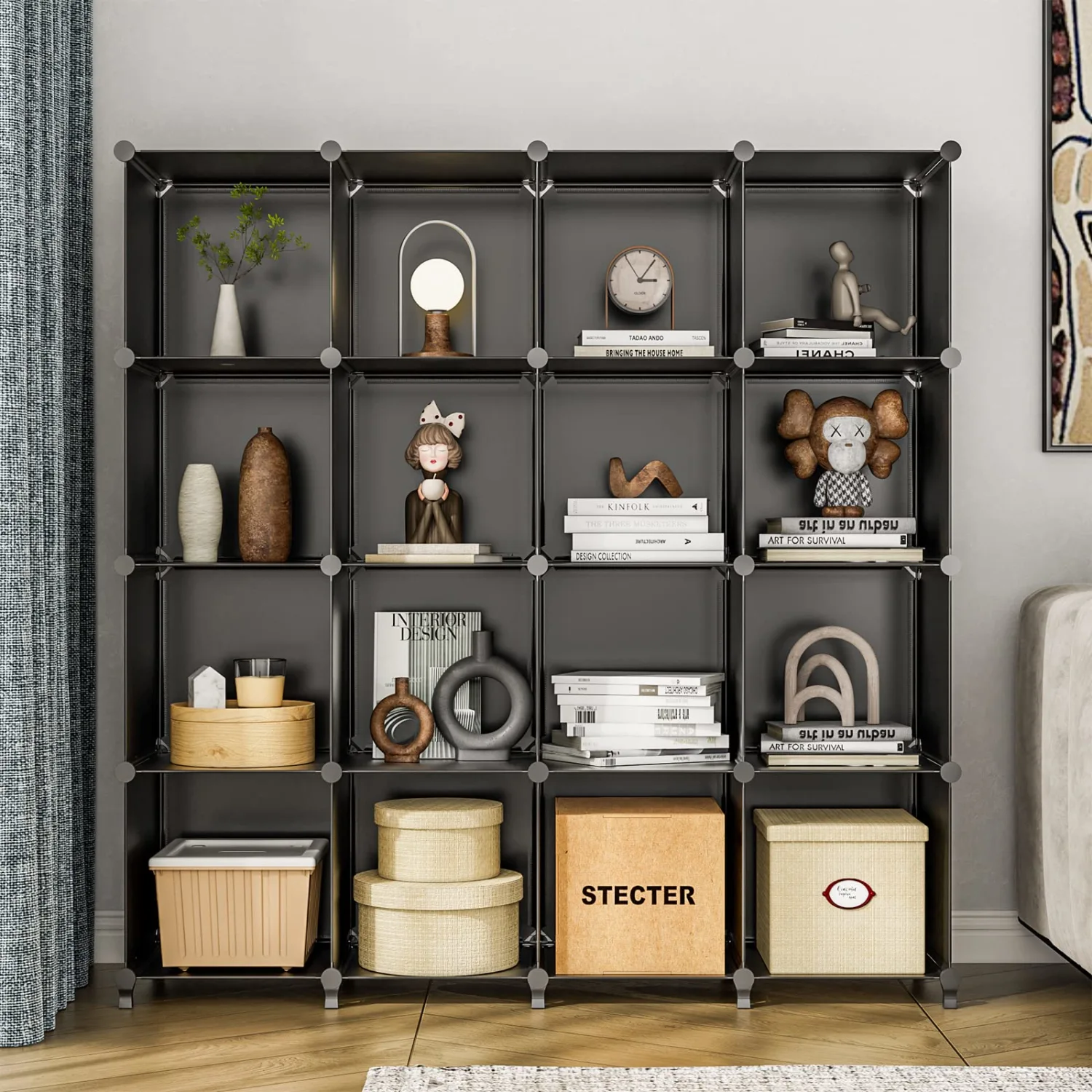Closet Organizers and Storage, 16-Cube Closet Organizer, Cubes Storage Organizers, Closet Storage Cabinet Shelf, Bookcase Bookshelf for Bedroom, Office, Black