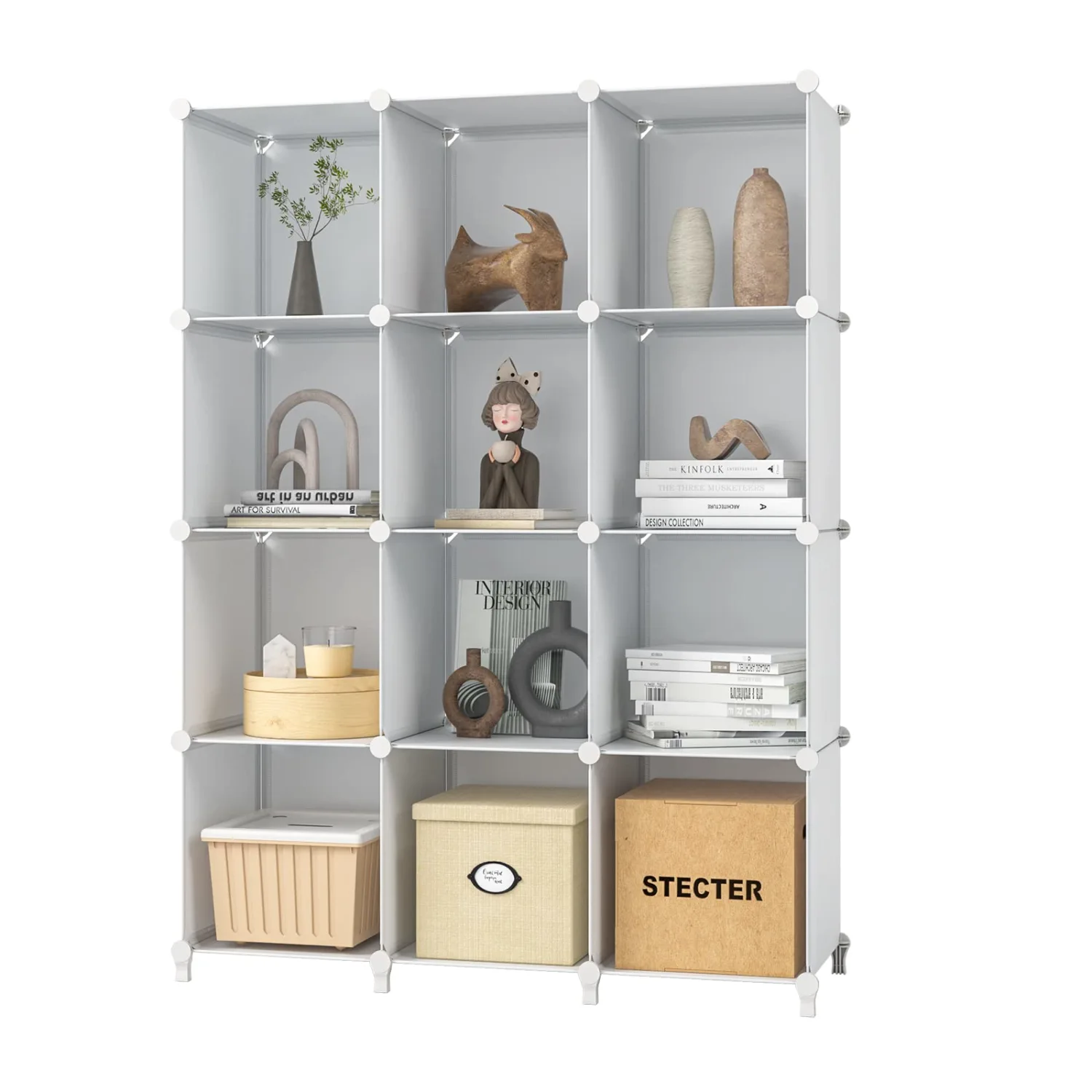 Closet Organizers and Storage, 12-Cube Closet Organizer, Cubes Storage Organizers, Closet Storage Cabinet Shelf, Bookcase Bookshelf for Bedroom, Office, White