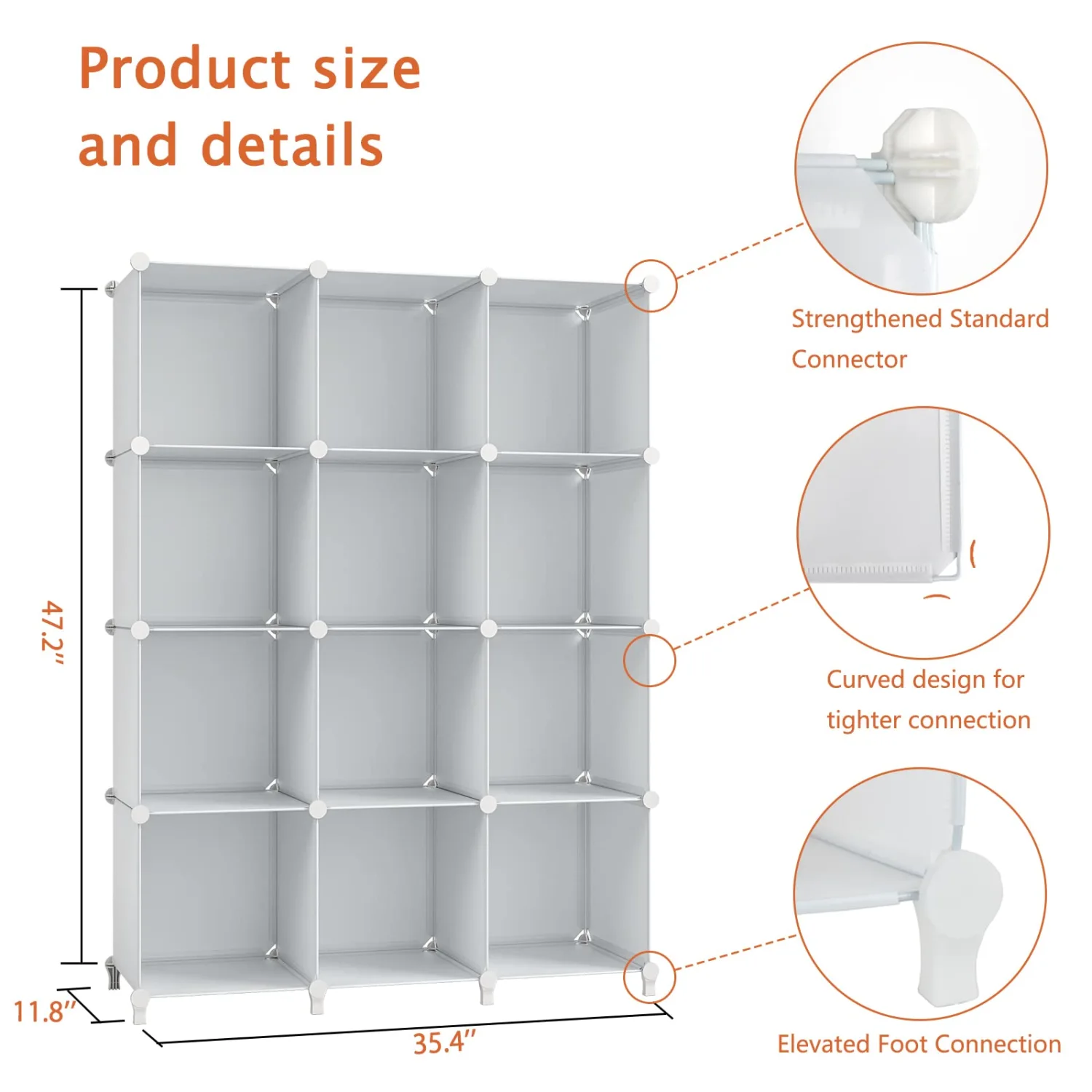 Closet Organizers and Storage, 12-Cube Closet Organizer, Cubes Storage Organizers, Closet Storage Cabinet Shelf, Bookcase Bookshelf for Bedroom, Office, White