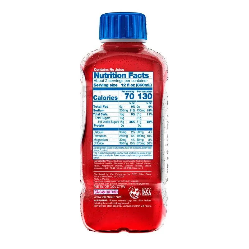 Electrolit Electrolyte Hydration & Recovery Drink, 21oz, Hibiscus/Jamaica, 12 Pack