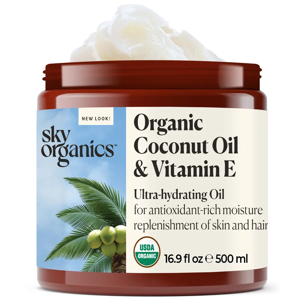 Sky Organics - Organic Coconut Oil & Vitamin E, 16.9 fl oz - Skin & Hair Ultra-Hydrating Oil - Fatty Acids & Antioxidants - Natural, Vegan & Cruelty Free - Skin Care & Hair Care w Ebook
