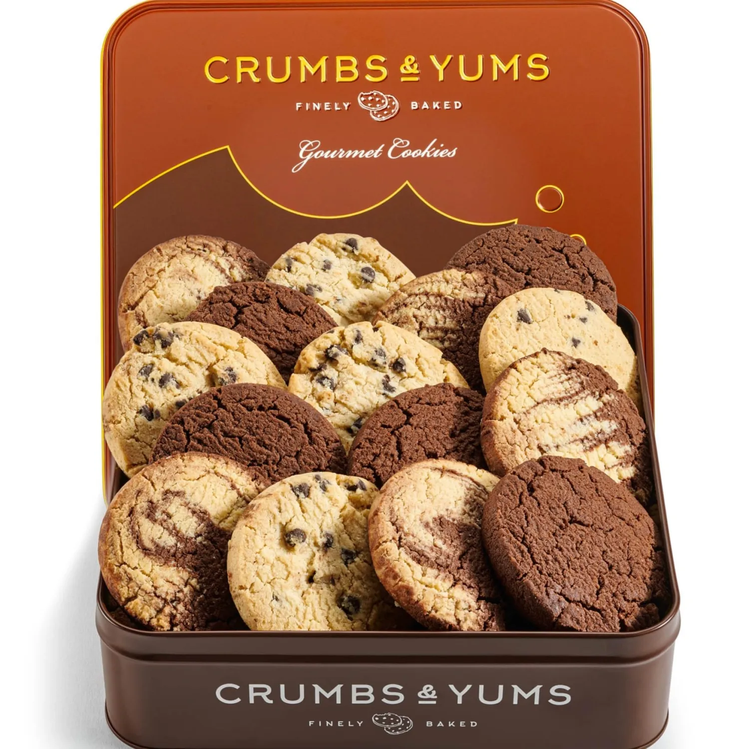Cookies Gift Basket – Gourmet Assorted Cookies Tin with Marbel, Chocolate Chip and Brownie Flavors – Assorted Food Gift Box for Christmas, Thanksgiving, Fathers Day, Mothers Day, Family, Sympathy, Men & Women.