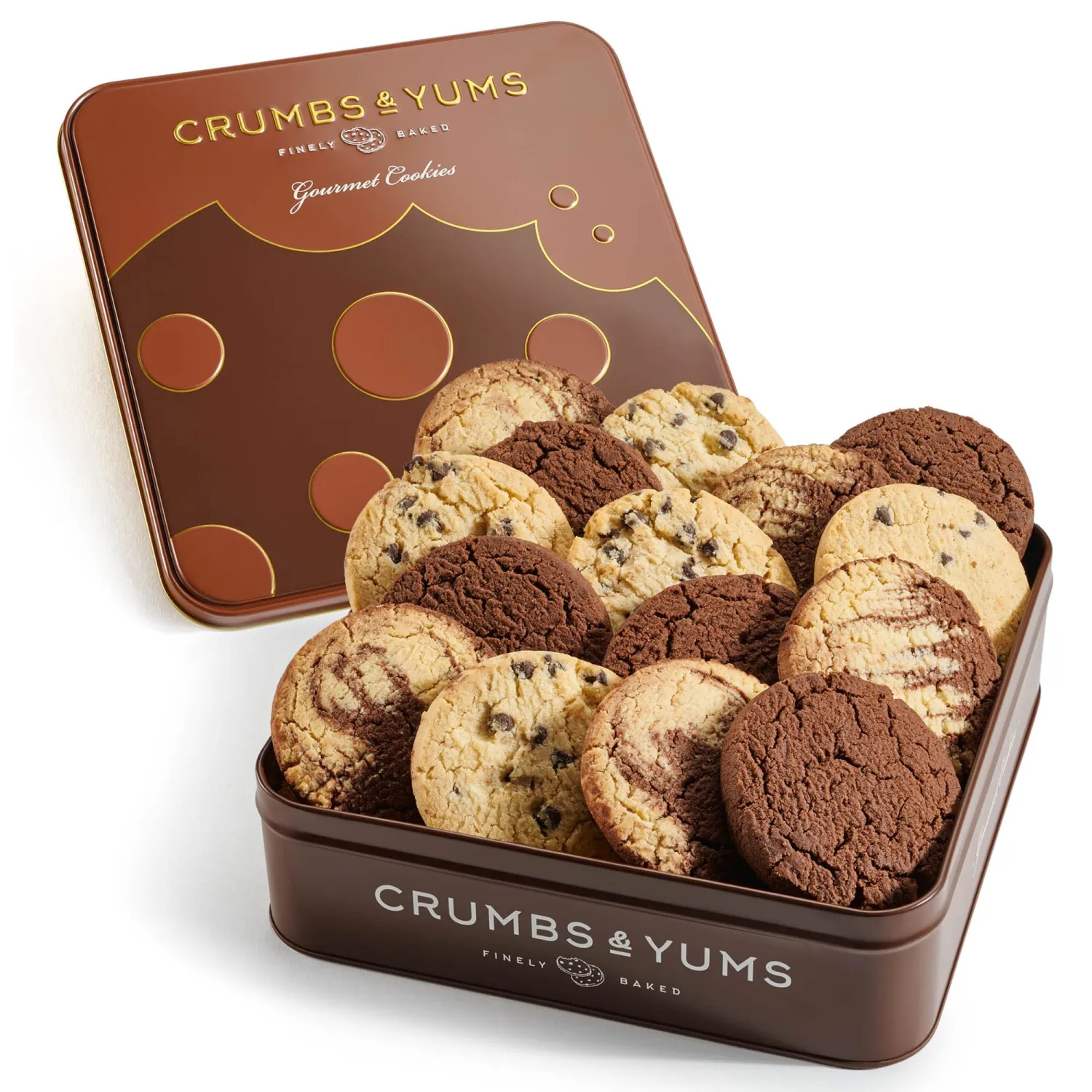 Cookies Gift Basket – Gourmet Assorted Cookies Tin with Marbel, Chocolate Chip and Brownie Flavors – Assorted Food Gift Box for Christmas, Thanksgiving, Fathers Day, Mothers Day, Family, Sympathy, Men & Women.