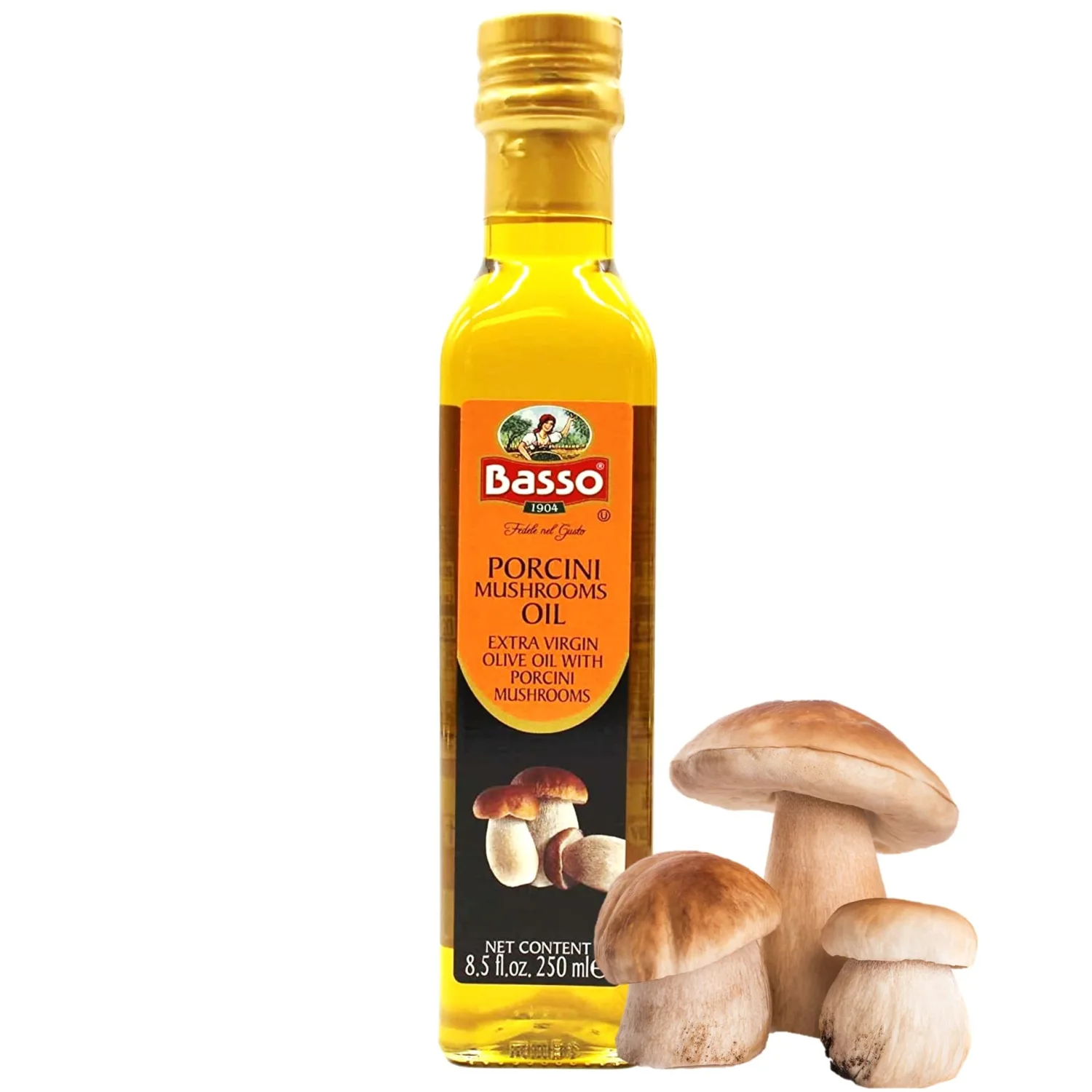 BASSO 1904 - Porcini Mushroom, Infused Premium Extra Virgin Olive Oil, 8.5 Fl Oz (250 ml), Cooking, Dipping, Dressing, and Tasting