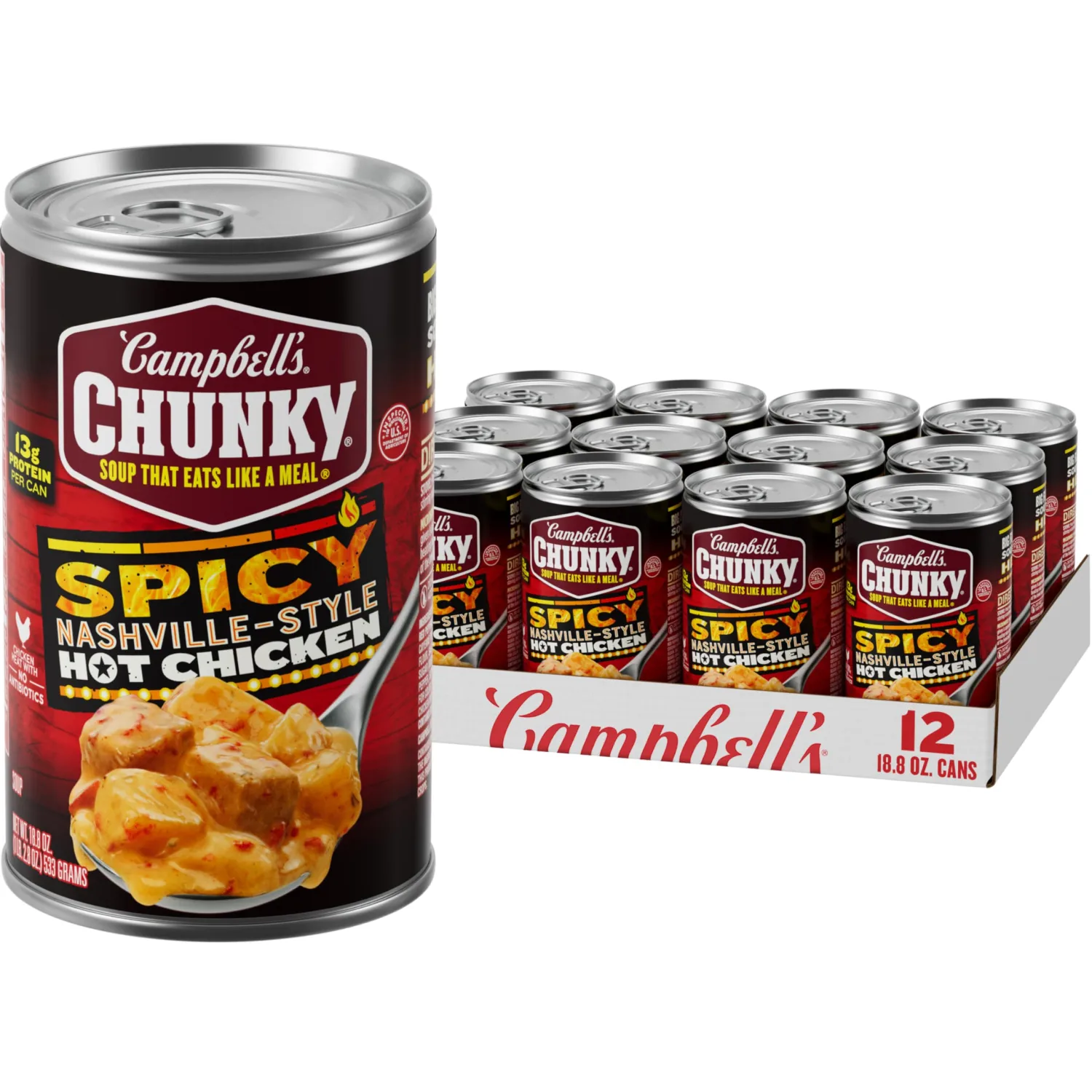 Campbell’s Chunky Soup, Spicy Nashville-Style Hot Chicken Soup, 18.8 oz Can (Pack of 12)