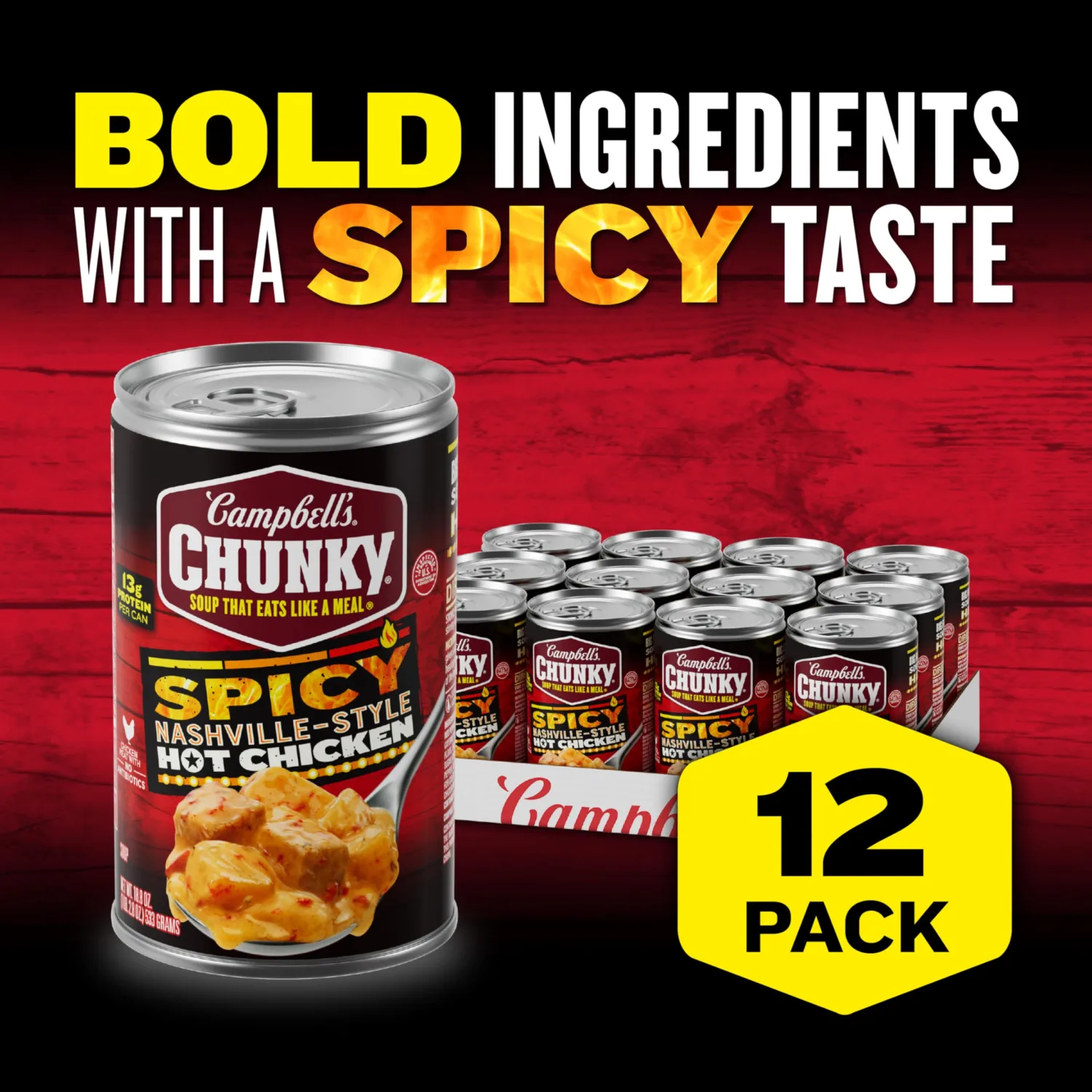 Campbell’s Chunky Soup, Spicy Nashville-Style Hot Chicken Soup, 18.8 oz Can (Pack of 12)