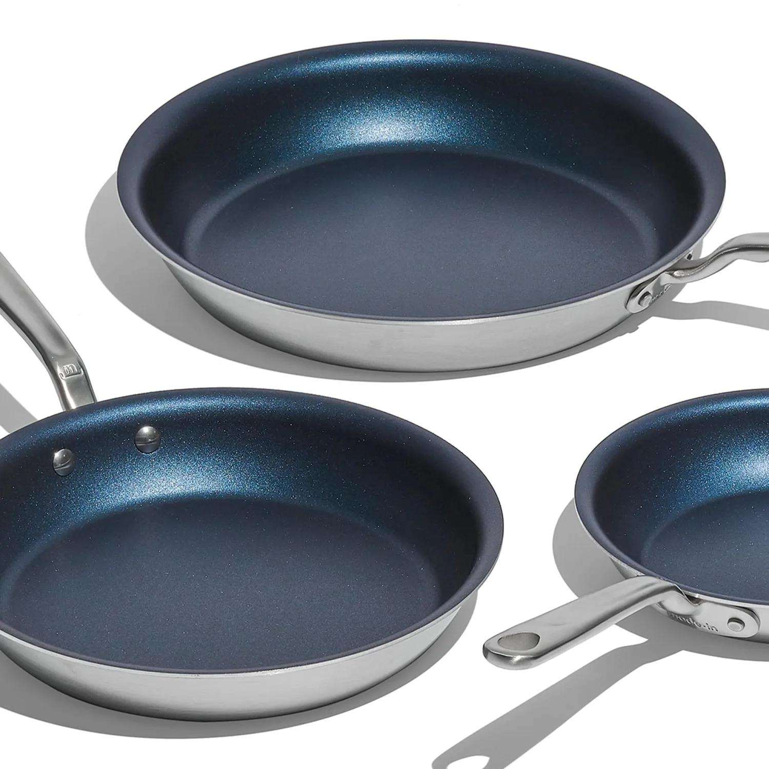 Made In Cookware - ProCoat Non Stick 3 Piece Frying Pan Set (Includes 8",10",12") - 5 Ply Stainless Clad - Professional Cookware - Crafted in Italy - Induction Compatible (Harbour Blue)