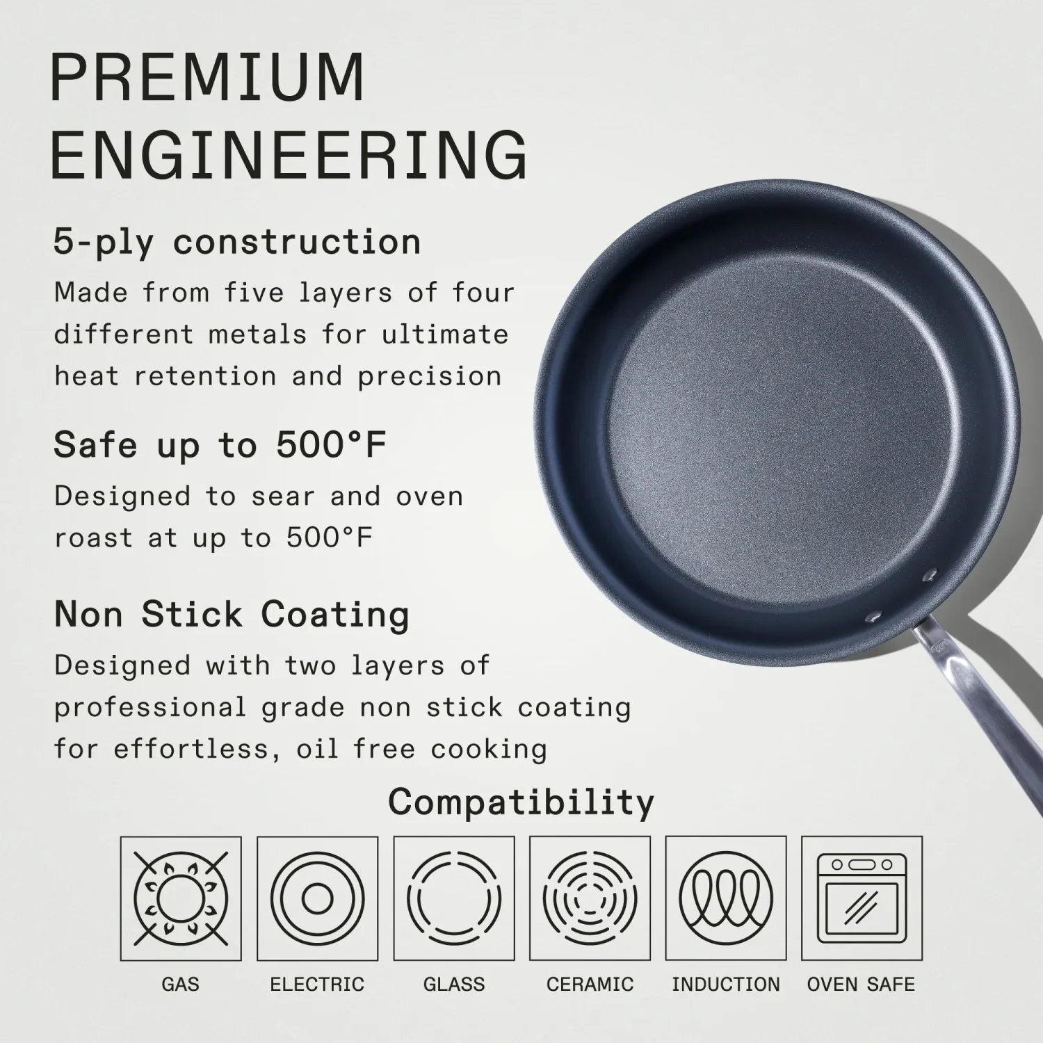 Made In Cookware - ProCoat 12" Non Stick Frying Pan (Graphite) - 5 Ply Stainless Clad Nonstick - Professional Cookware - Crafted in Italy - Induction Compatible