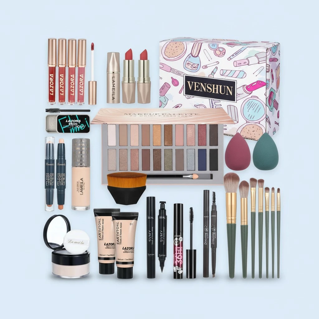 Makeup Kit Full Kit for Women Makeup Kit Full Kit for Teenagers Eyeshadow Palette Lip Gloss Foundation Mascara Eyeliner Cosmetic Brushes Cosmetic Bag etc. (20Middle)