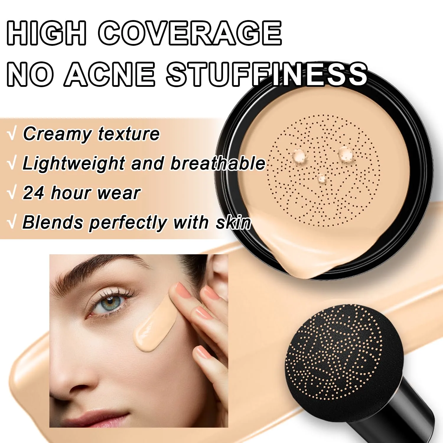 Mushroom Head Air Cushion CC Cream Foundation BB Cream Foundation Makeup Moisturizing CC Cream Liquid Foundation,Concealer Lasting Makeup Foundation Even Skin Tone Makeup Base Primer(#02 Natural))