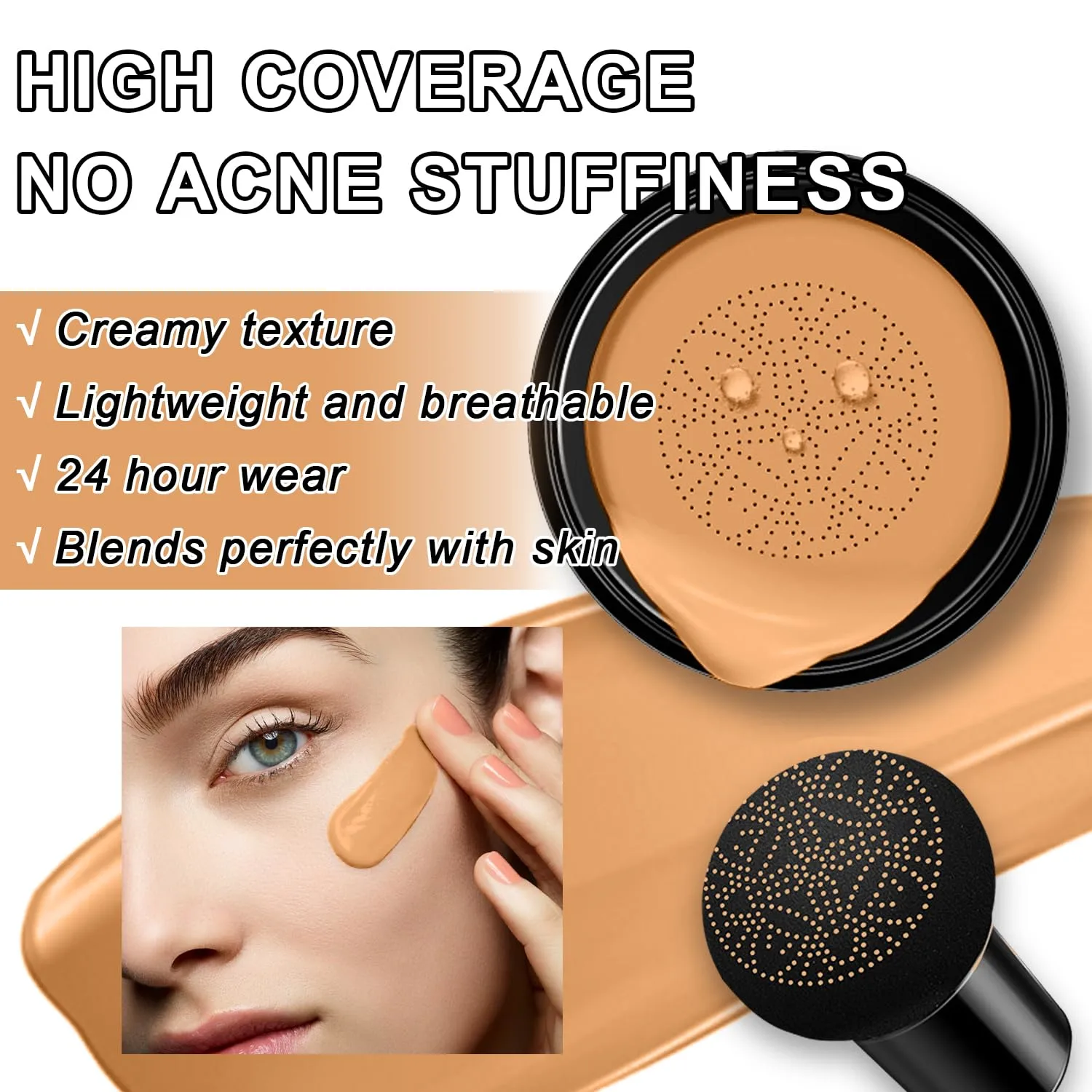 Mushroom Head Air Cushion CC Cream Foundation BB Cream Foundation Makeup Moisturizing CC Cream Liquid Foundation,Concealer Lasting Makeup Foundation Even Skin Tone Makeup Base Primer (#06 Brown)