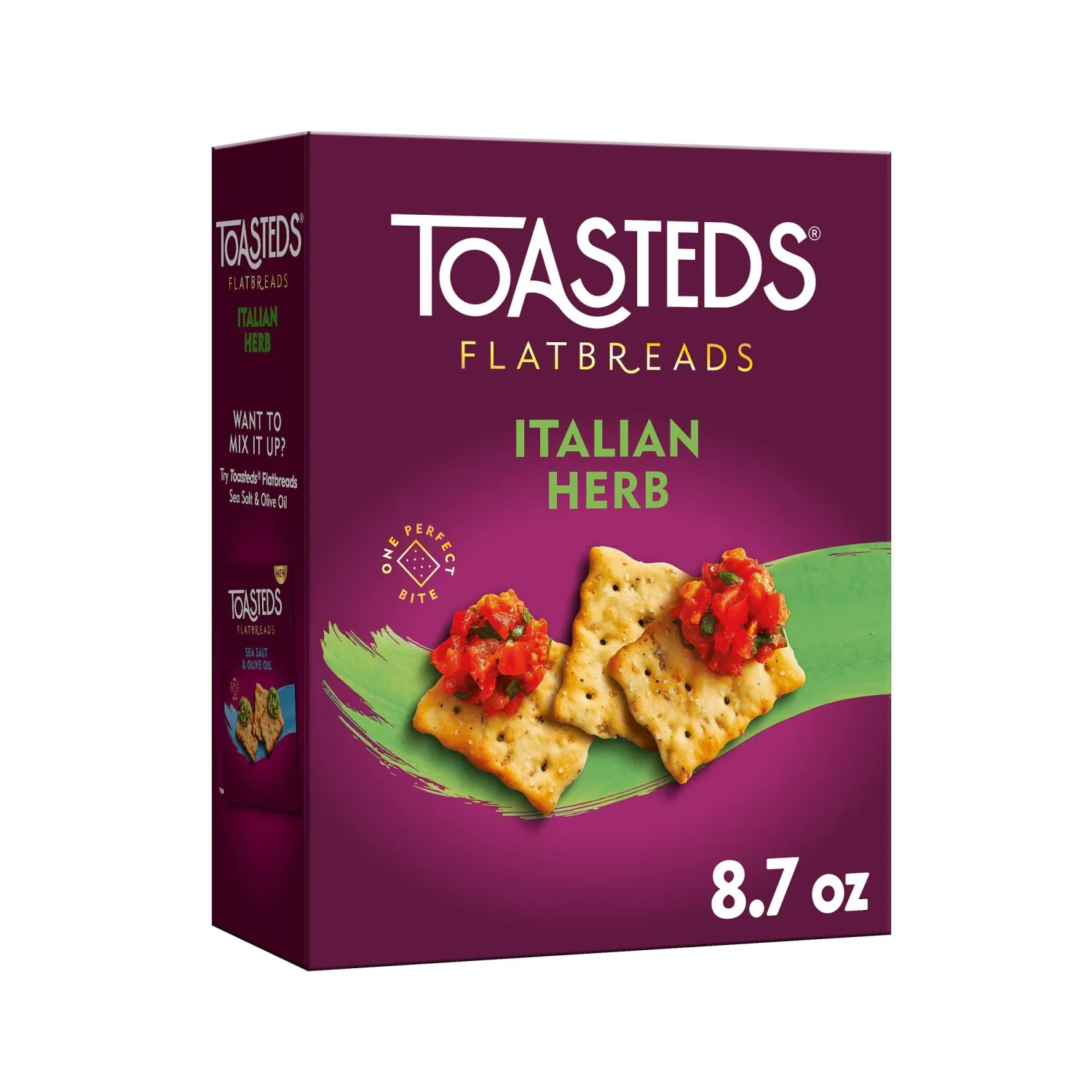 Toasteds Flatbreads Crackers, Party Snacks, Lunch Snacks, Italian Herb, 8.7oz Box (1 Box)