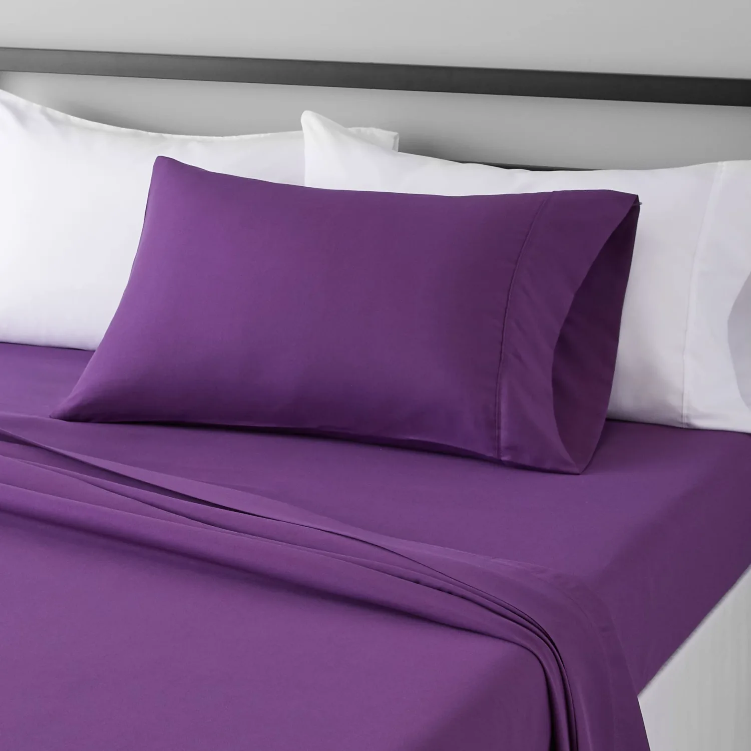 Amazon Basics Lightweight Super Soft Easy Care Wrinkle Free Microfiber 3 Piece Bed Sheet Set with 14-Inch Deep Pockets, Twin, Plum, Solid