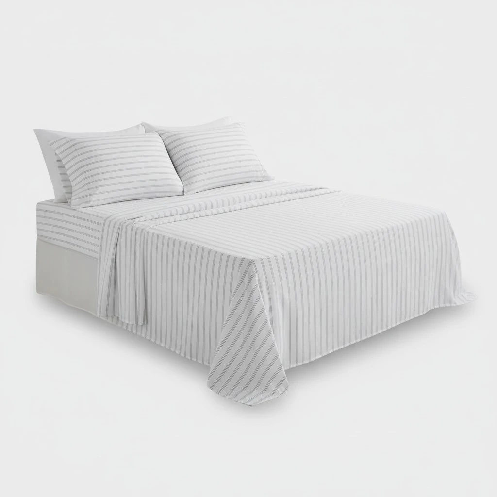 Amazon Basics Lightweight Super Soft Easy Care Microfiber 4 Piece Bed Sheet Set with 14-Inch Deep Pockets, Queen, Taupe Stripe, Striped