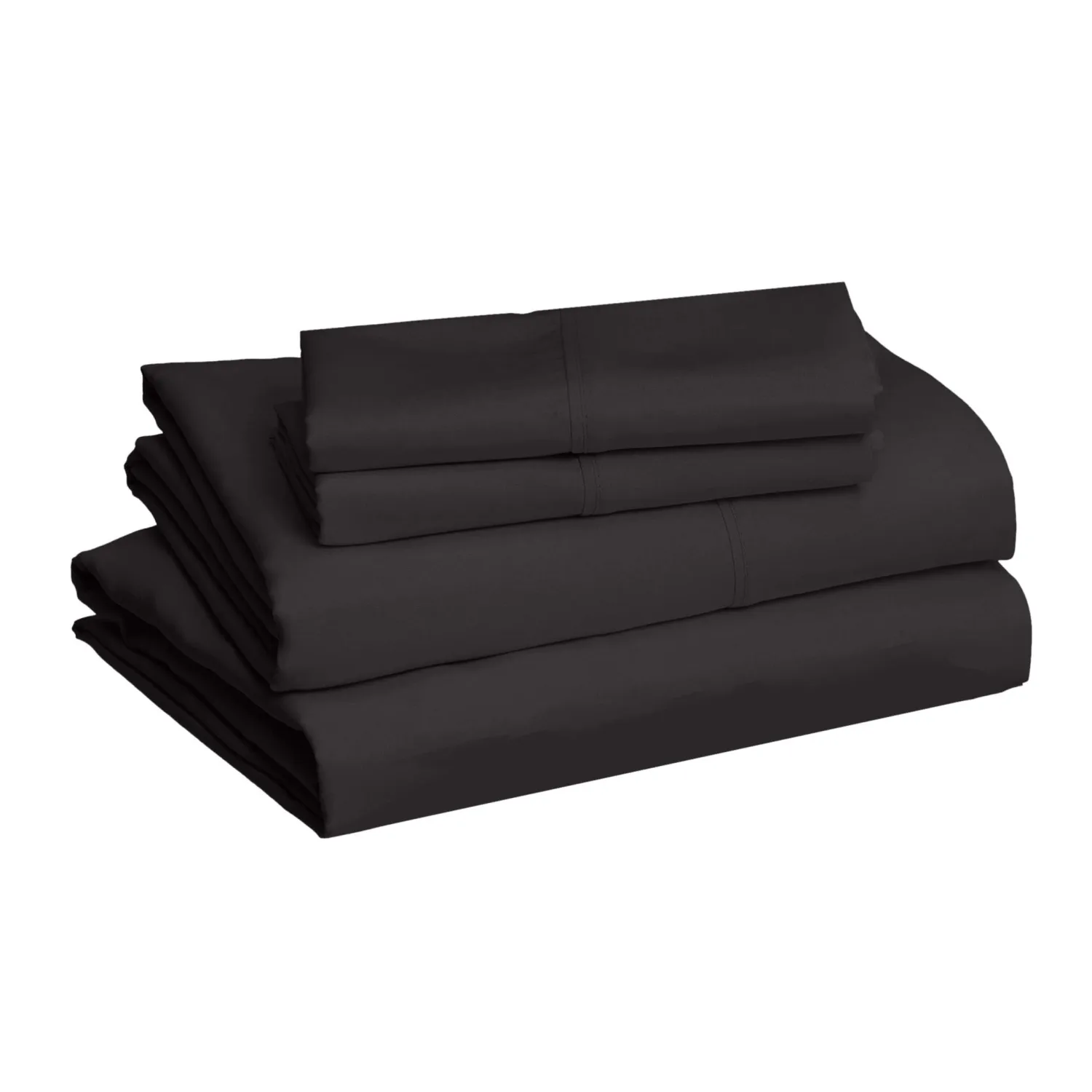 Amazon Basics Lightweight Super Soft Easy Care Microfiber 4 Piece Cozy Comfortable Bed Sheet Set with 14-Inch Deep Pockets, Queen, Black, Solid