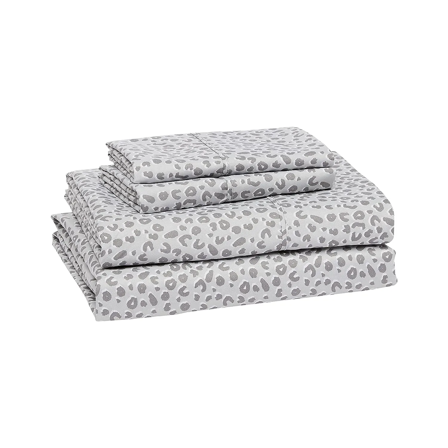 Amazon Basics Luxury, Wrinkle-Free Breathable Microfiber 4 Piece Bed Sheet Set With 14-Inch Deep Pockets, Queen, Gray Cheetah, Printed