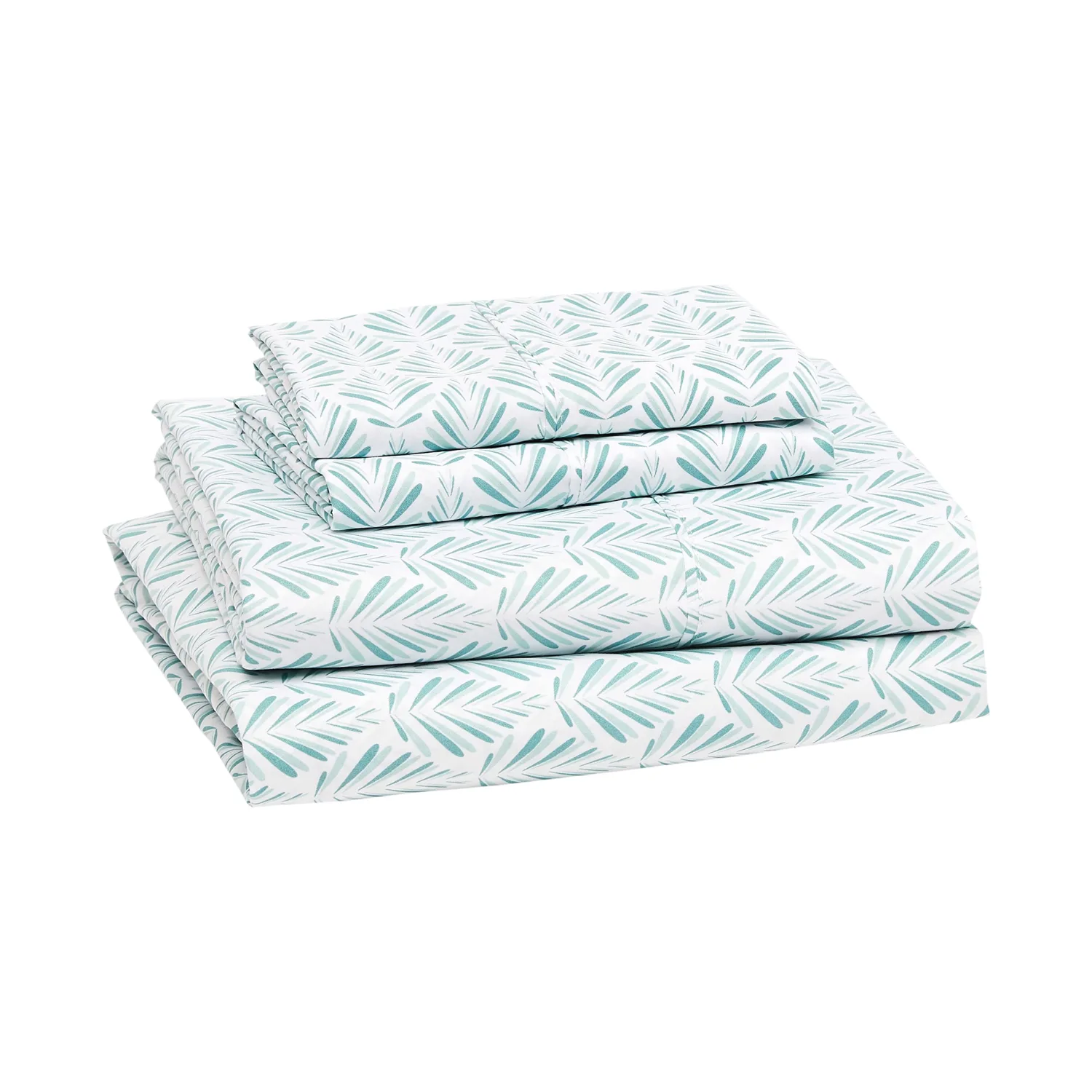Amazon Basics Lightweight Super Soft Easy Care Comfortable Microfiber 4-Piece Bed Sheet Set with 14-Inch Deep Pockets, Queen, Aqua Fern, Printed