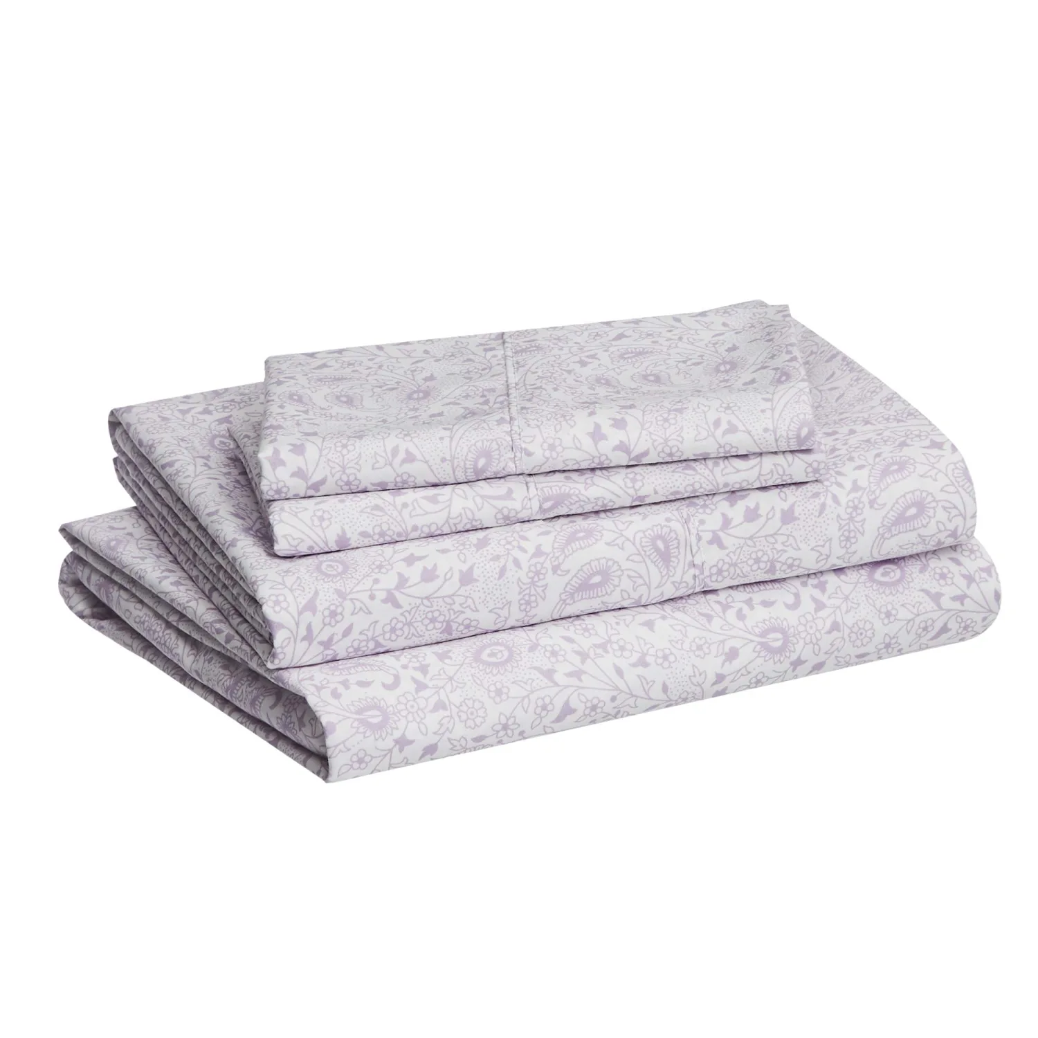 Amazon Basics Bed Sheets Queen Size, Deluxe Microfiber 4-Piece, Lavender Paisley