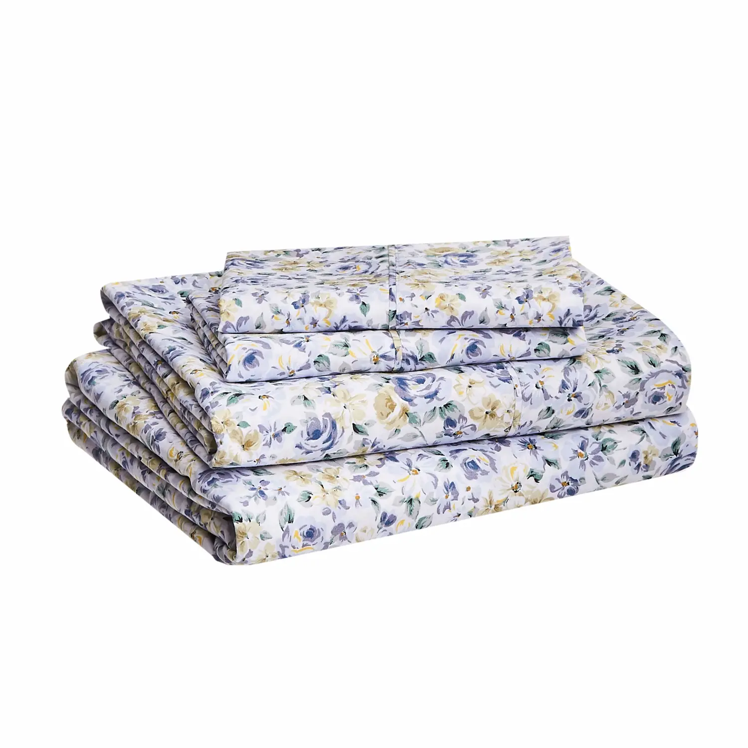 Amazon Basics Soft, Easy Care Deluxe Brushed Microfiber Queen Bed Sheets, 4-Piece, Blue Floral