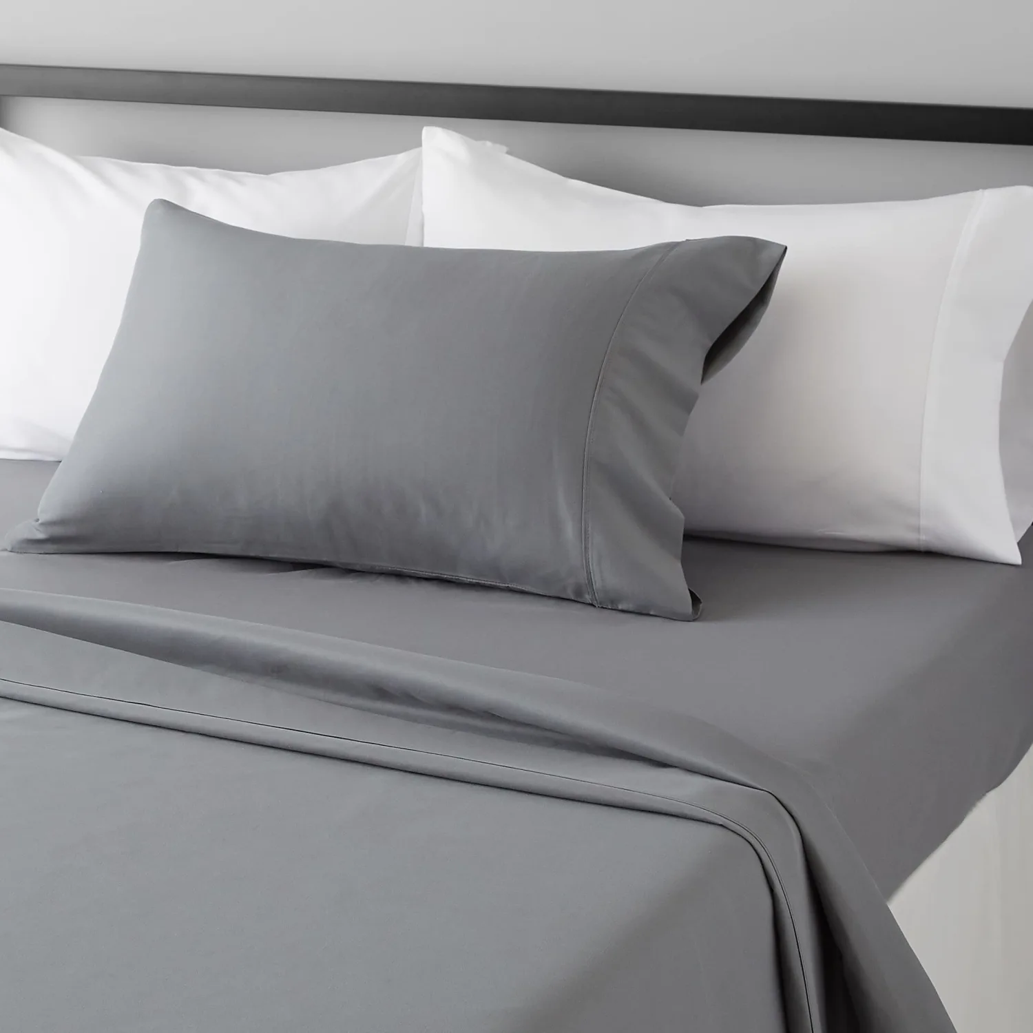 Amazon Basics Lightweight Super Soft, Breathable Easy Care Microfiber 3 Piece Bed Sheet Set with 14-Inch Deep Pockets, Twin, Dark Gray, Solid