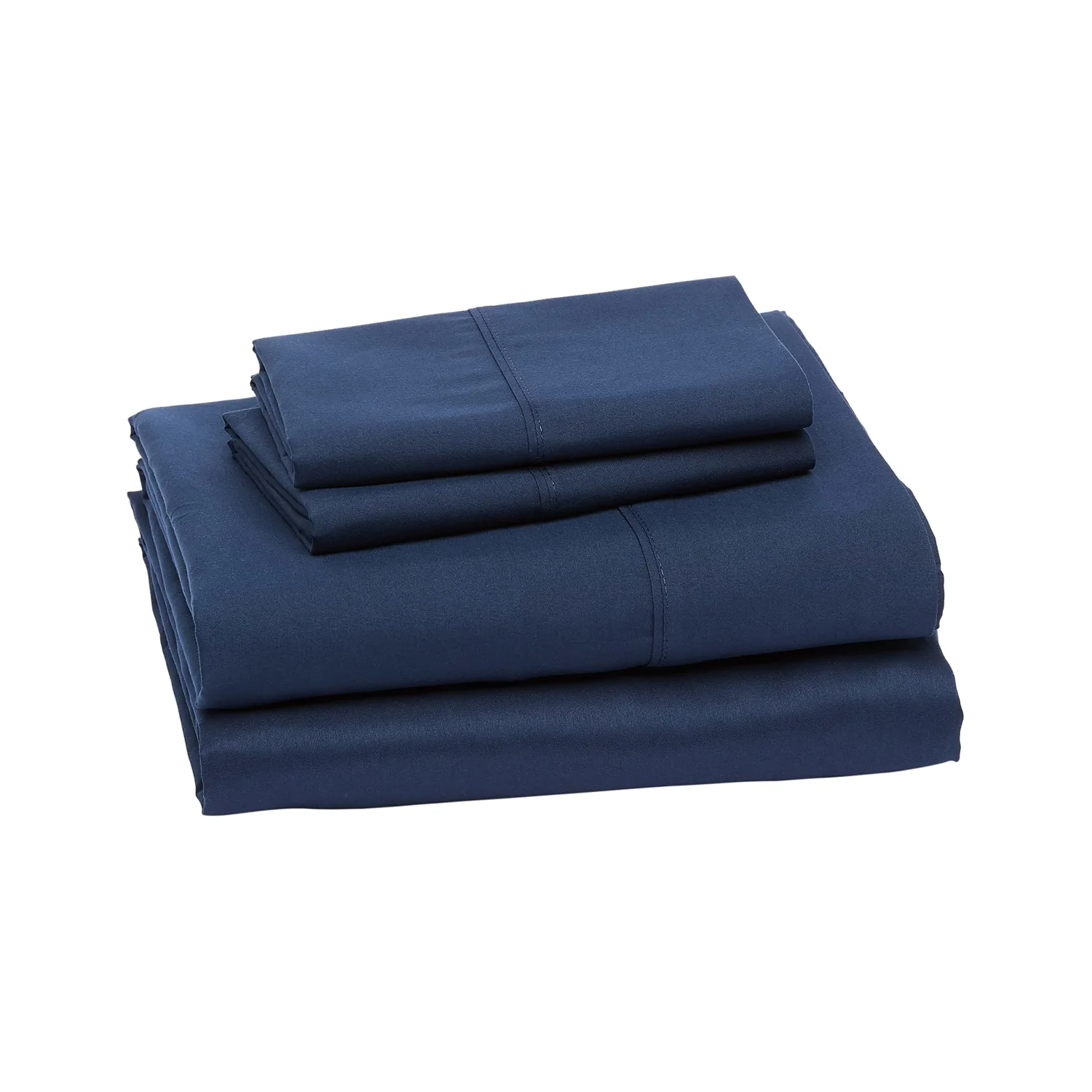 Amazon Basics Lightweight Super Soft Easy Care Microfiber 4 Piece Bed Sheets Set with 14-Inch Deep Pockets, Queen, Navy Blue, Solid