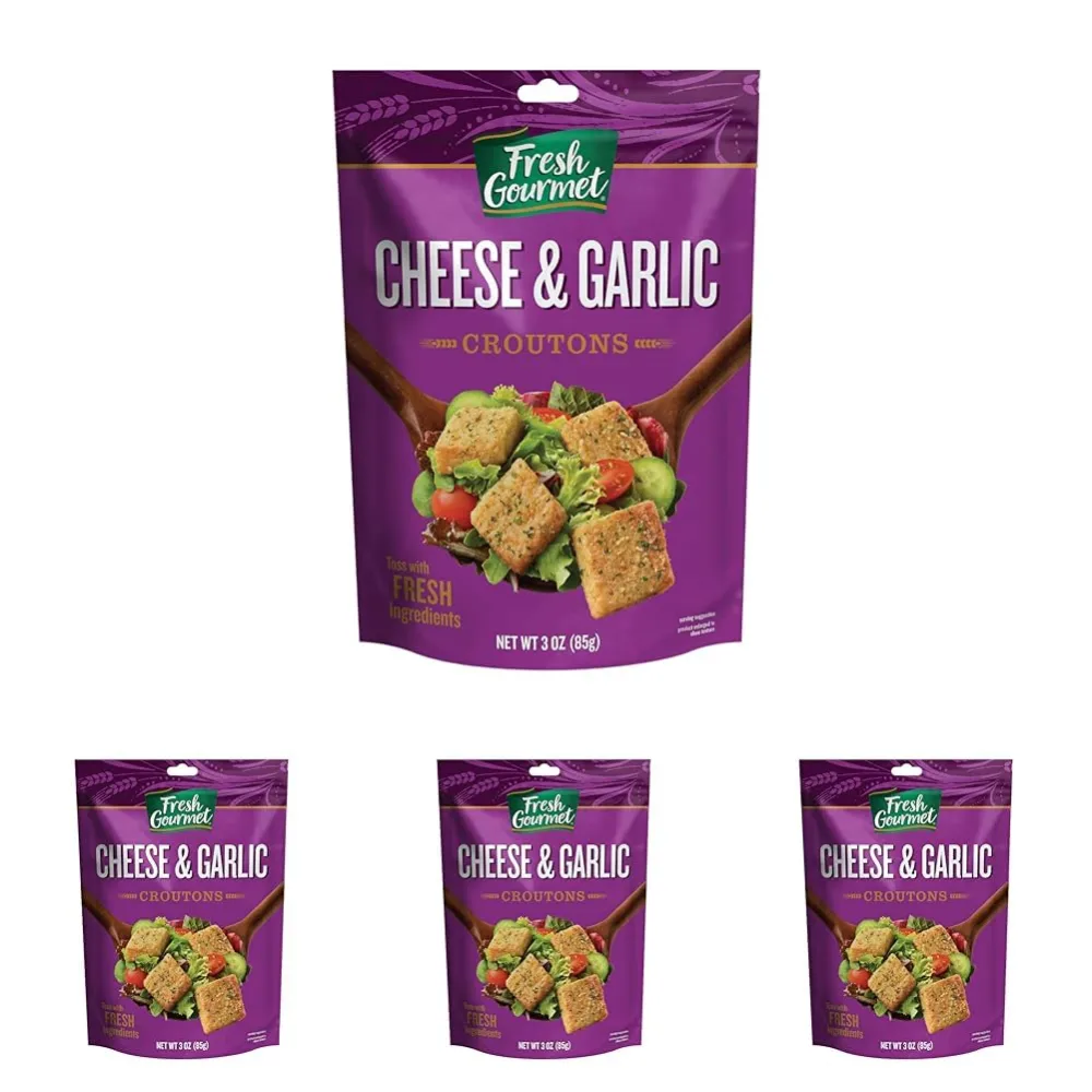Fresh Gourmet Premium Croutons | Cheese & Garlic | 3 Ounce, Pack of 60 | Crunchy Salad Topper