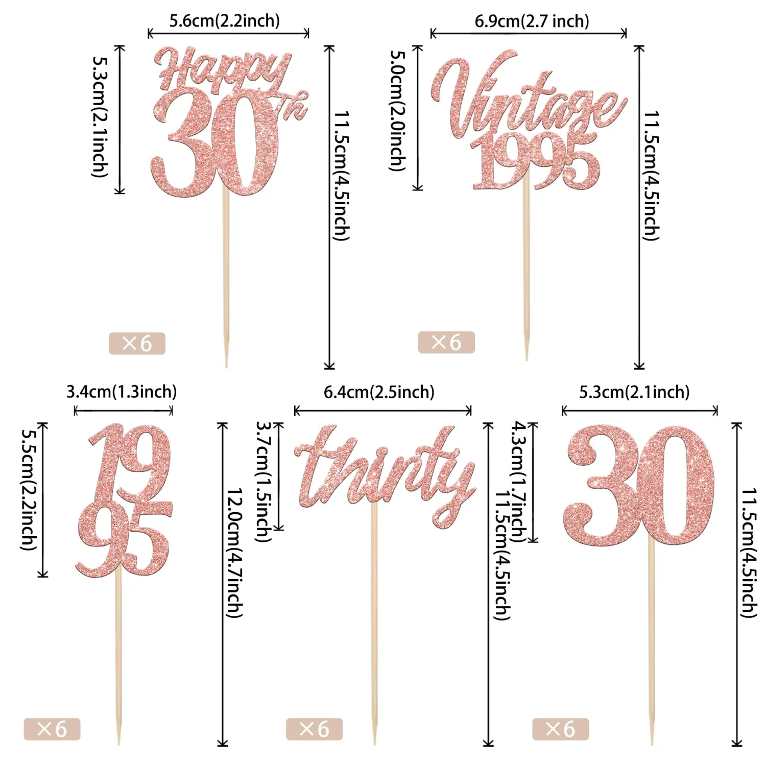 30PCS Happy 30th Birthday Cupcake Toppers Cheers to 30 Vintage 1995 Cupcake Picks Hello 30 Thirty 30th Birthday Decorations for 30th Wedding Anniversary Birthday Party Cake Decorations Rose Gold