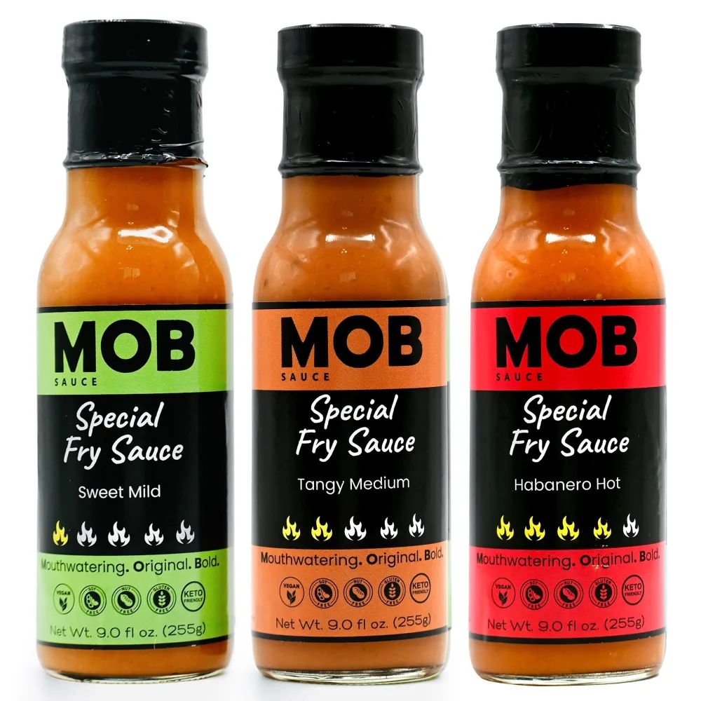MOB Sauce Spicy Fry Sauce Trio – Collection of 3 Plant-Based Condiments with Different Spice Levels for Burgers & More that’s Vegan, Gluten-Free, Keto-Friendly, Free of Preservatives – 9 fl oz (3Pack)