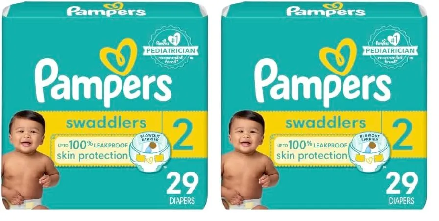 Pampers Swaddlers Diapers - Size 2, 29 Count, Ultra Soft Disposable Baby Diapers (Pack of 2)