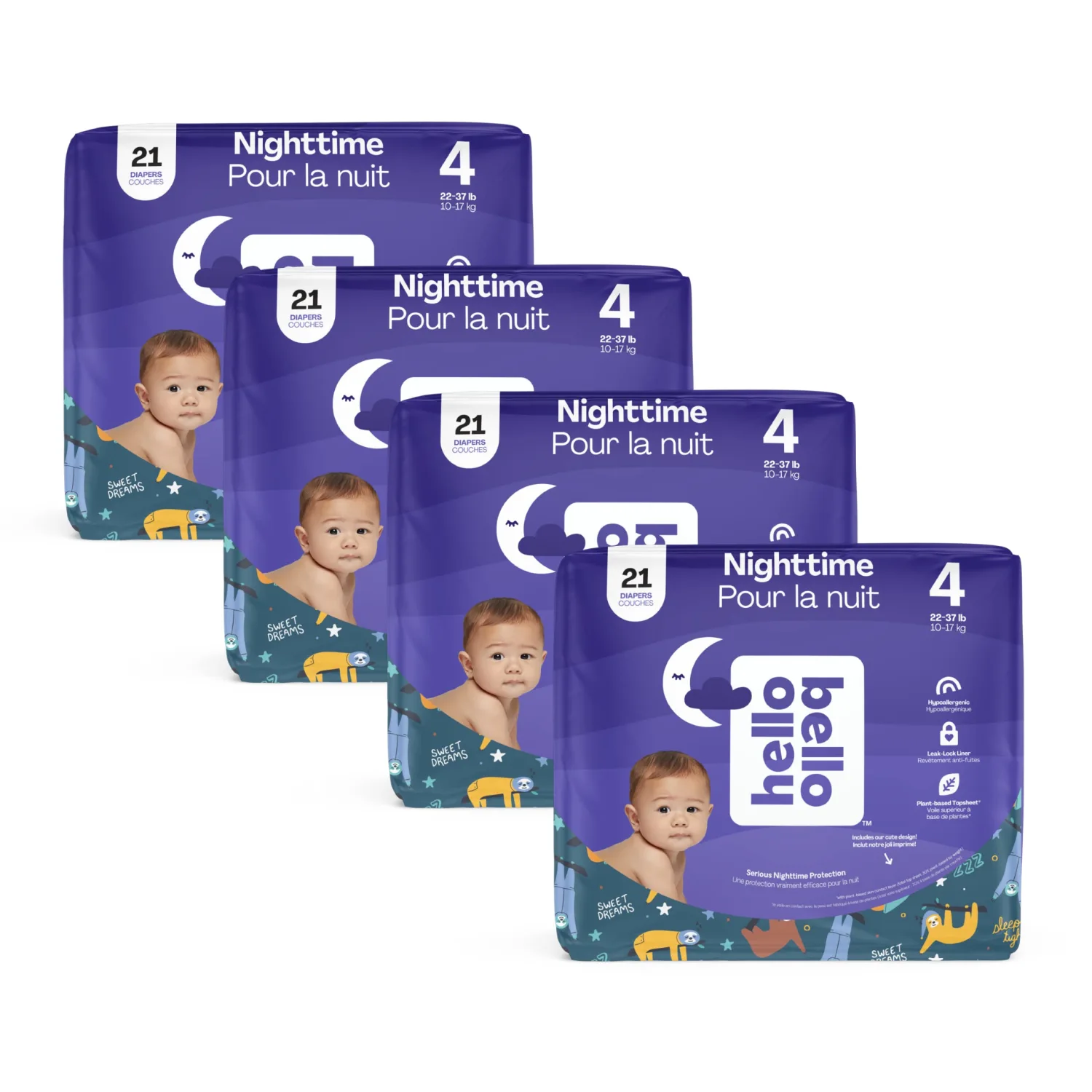 Hello Bello Premium Overnight Baby Diapers Affordable Hypoallergenic and Eco-Friendly Extra Absorbent Diapers for Babies and Kids at Night Size 4 Gender Neutral Design 84 Count (4 Packs of 21)