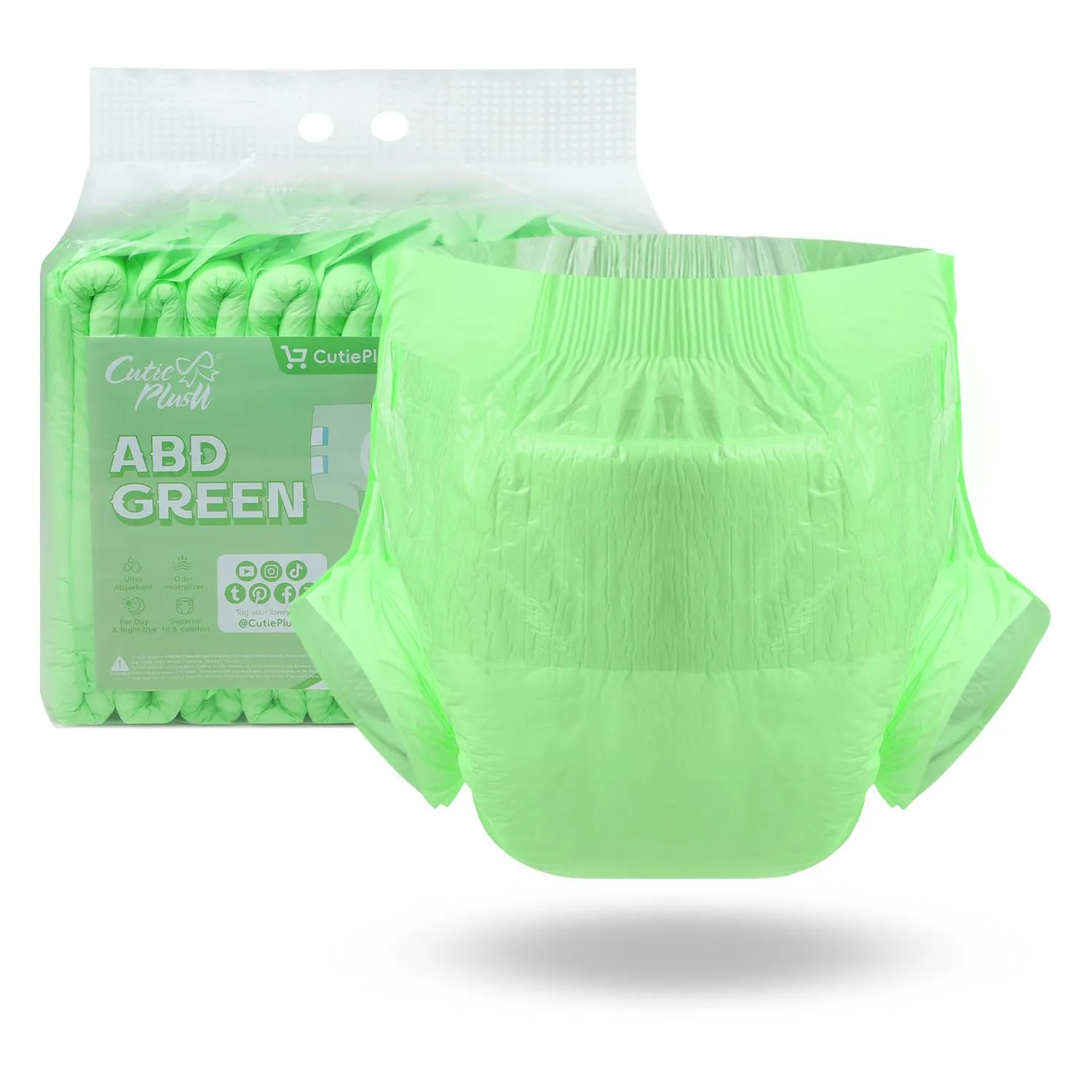 CutiePlusU Disposable Adult Diaper Heavy Absorption Dry Surface Adult Diapers All Night- Green 10 Pieces (Medium 28"-38")