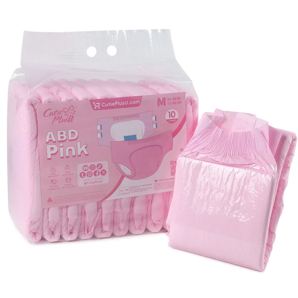 CutiePlusU Adult Diapers 10 Pieces, Disposable Incontinence Briefs with Tabs for Women and Men, Maximum Overnight Absorbency- Pink (Medium 28"-38")